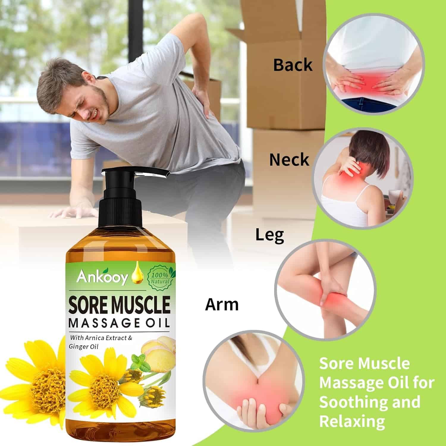 3 Pack Massage Oil for Massage Therapy,Sore Muscle Massage Arnica Oil  Relaxing Lavender Oil  Ginger Oil Lymphatic Drainage  Massage Ball,Massage Kit Spa Gifts for Him Her,Gifts for Men Women