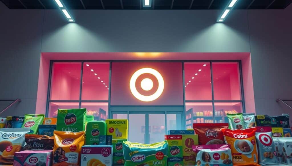 A vibrant, inviting display of Target's exclusive ◎circletm promotions and deals. The foreground features a neatly arranged assortment of branded product packages, with bold, eye-catching graphics and discounted price tags. The middle ground showcases a large, glowing ◎circletm logo, casting a warm, welcoming glow over the scene. In the background, a sleek, modern Target storefront provides a clean, minimalist backdrop, bathed in soft, diffused lighting that creates a sense of depth and atmosphere. The overall composition conveys a sense of excitement, value, and the promise of exclusive savings for the savvy shopper.