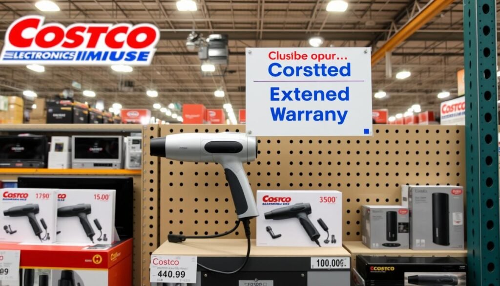 Costco warehouse section displaying massage guns with member benefits signage Costco warehouse section displaying massage guns with member benefits signage