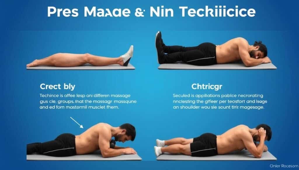 Step-by-step demonstration of proper massage gun technique on different muscle groups Step-by-step demonstration of proper massage gun technique on different muscle groups