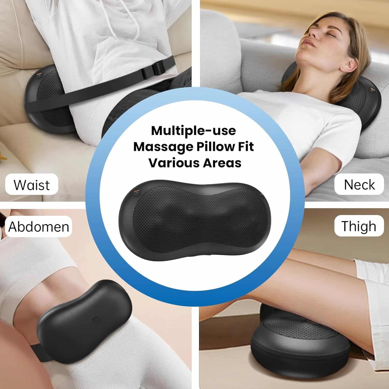 Adjustable Neck-Shoulder Massage Pillow with Magic Strap, High-Power Copper Motor, Hand Control  Heating Back Massager for Pain Relief (Remote, 8 Head)
