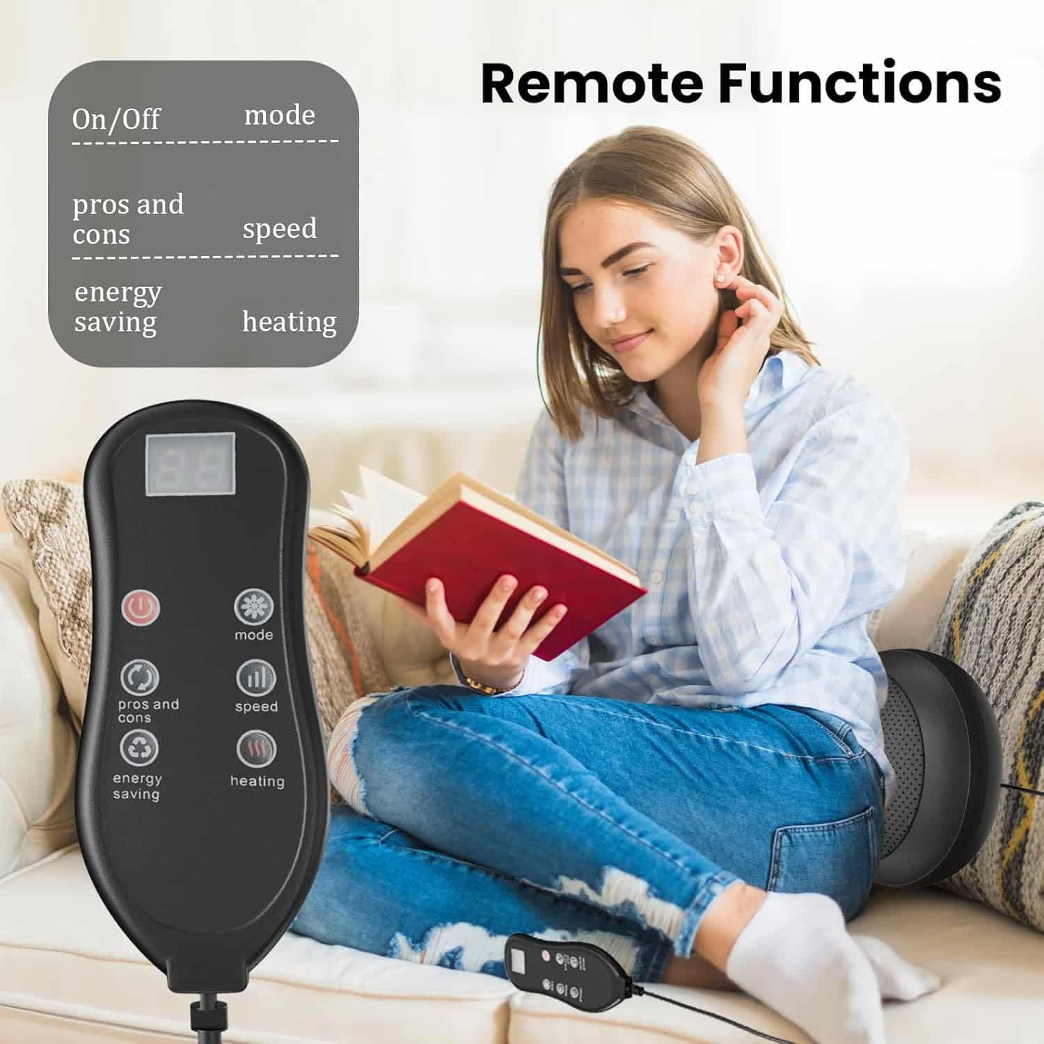 Adjustable Neck-Shoulder Massage Pillow with Magic Strap, High-Power Copper Motor, Hand Control  Heating Back Massager for Pain Relief (Remote, 8 Head)