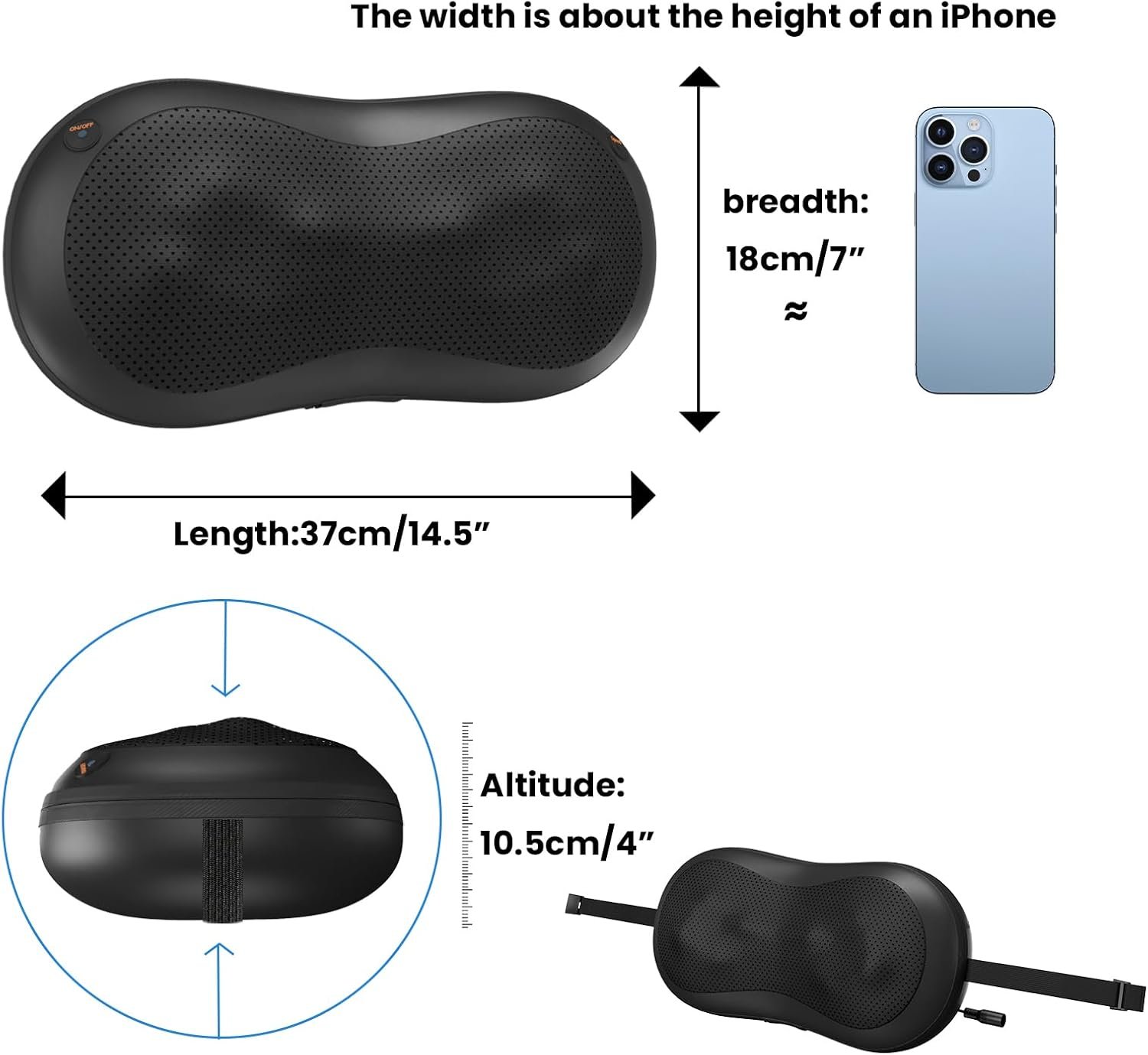 Adjustable Neck-Shoulder Massage Pillow with Magic Strap, High-Power Copper Motor, Hand Control  Heating Back Massager for Pain Relief (Remote, 8 Head)