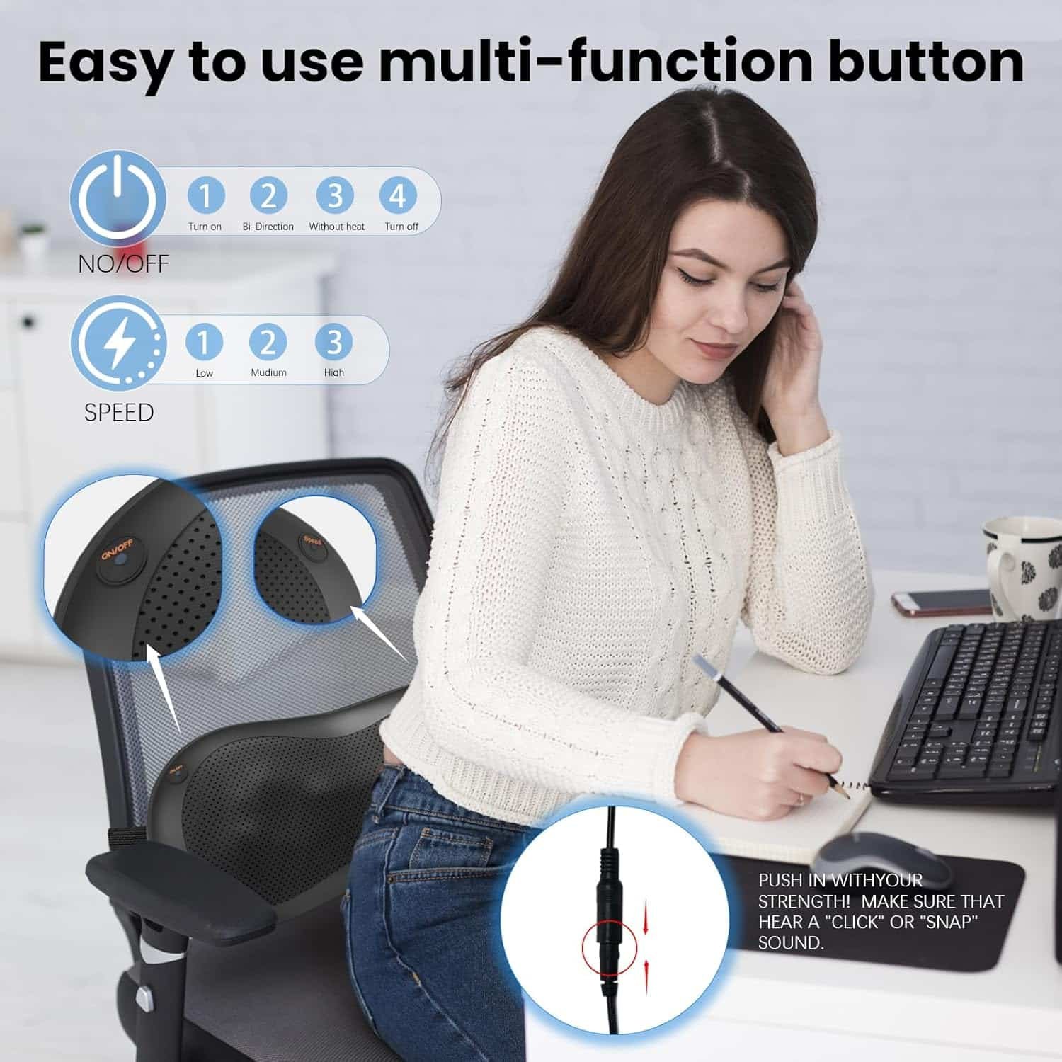 Adjustable Neck-Shoulder Massage Pillow with Magic Strap, High-Power Copper Motor, Hand Control  Heating Back Massager for Pain Relief (Remote, 8 Head)