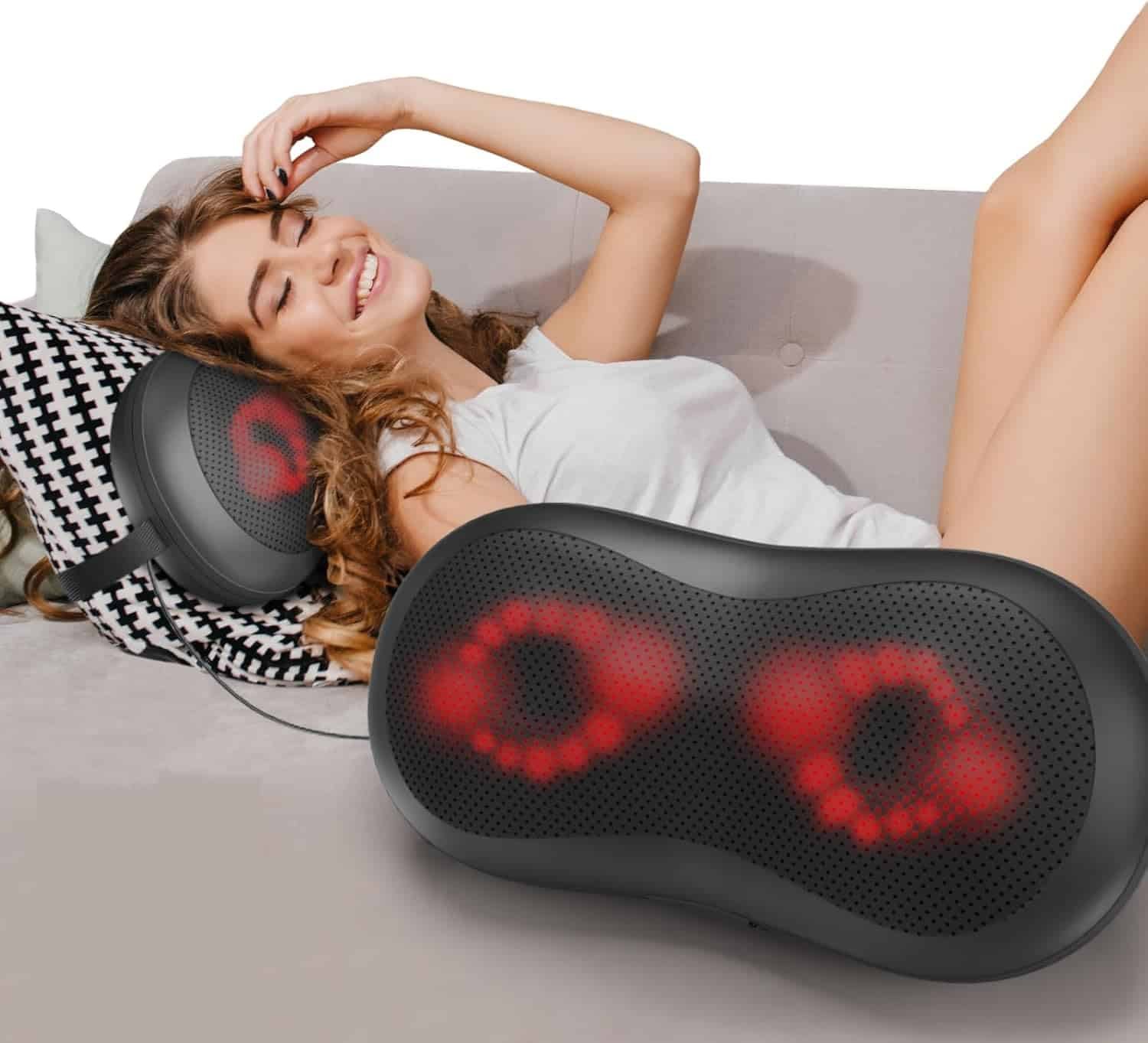 Adjustable Neck-Shoulder Massage Pillow with Magic Strap, High-Power Copper Motor, Hand Control  Heating Back Massager for Pain Relief (Remote, 8 Head)