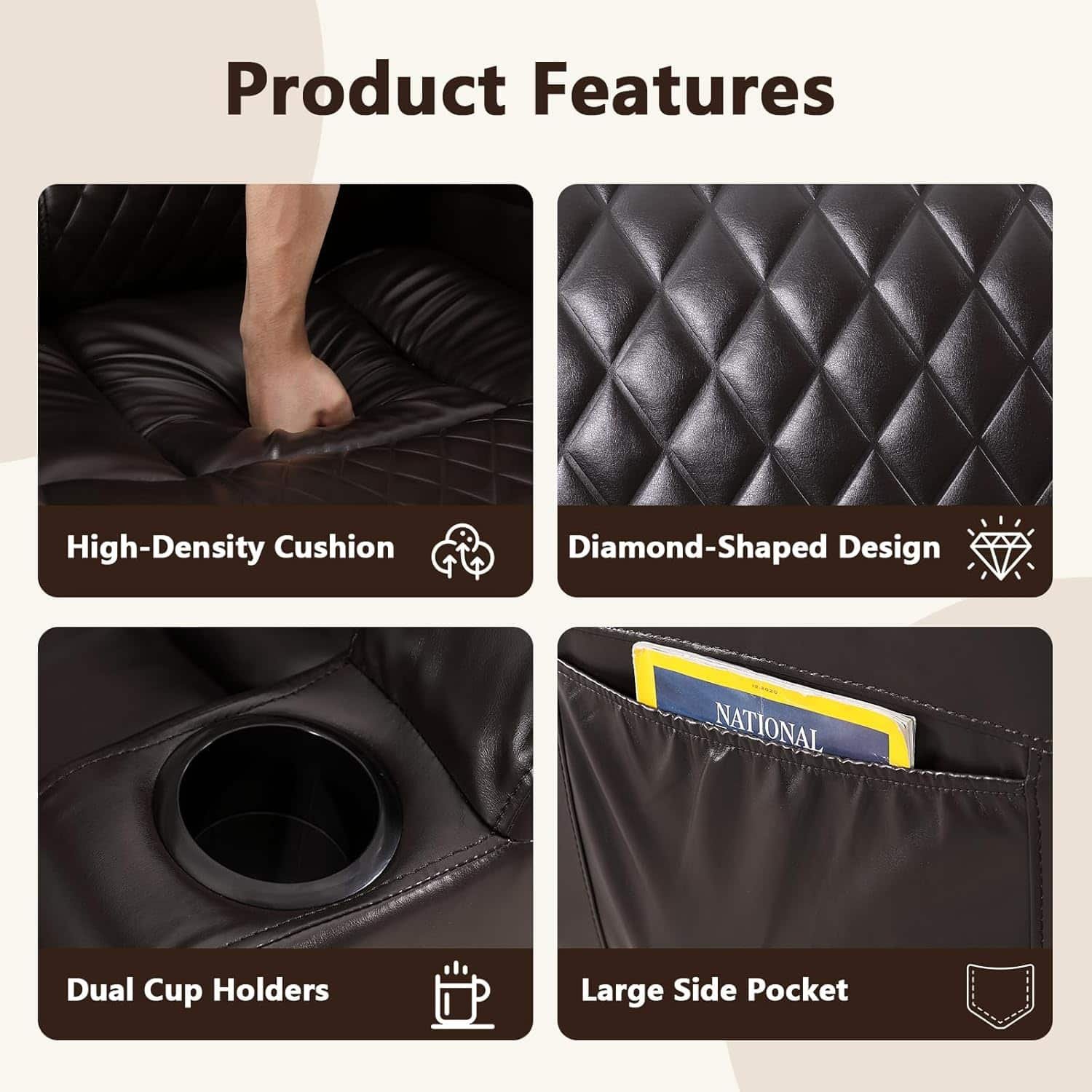 AHMED Power Swivel Rocker Recliner Chair with Massage and Heat, Faux Leather Home Theater Seating with LED Ambient Lighting, Glider Reclining Sofa with Cup Holders for Living Room,Black