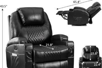 Ahmed Power Swivel Rocker Recliner Chair With Massage And Heat Faux Leather Home Theater Seating With Led Ambient Lighti 32 330x220