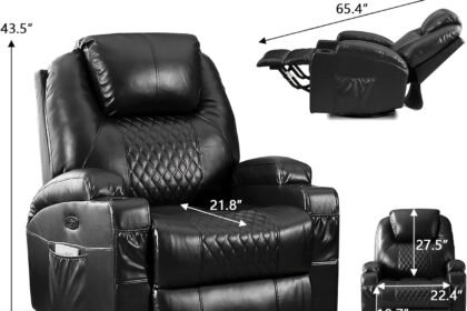 Ahmed Power Swivel Rocker Recliner Chair With Massage And Heat Faux Leather Home Theater Seating With Led Ambient Lighti 32 420x280