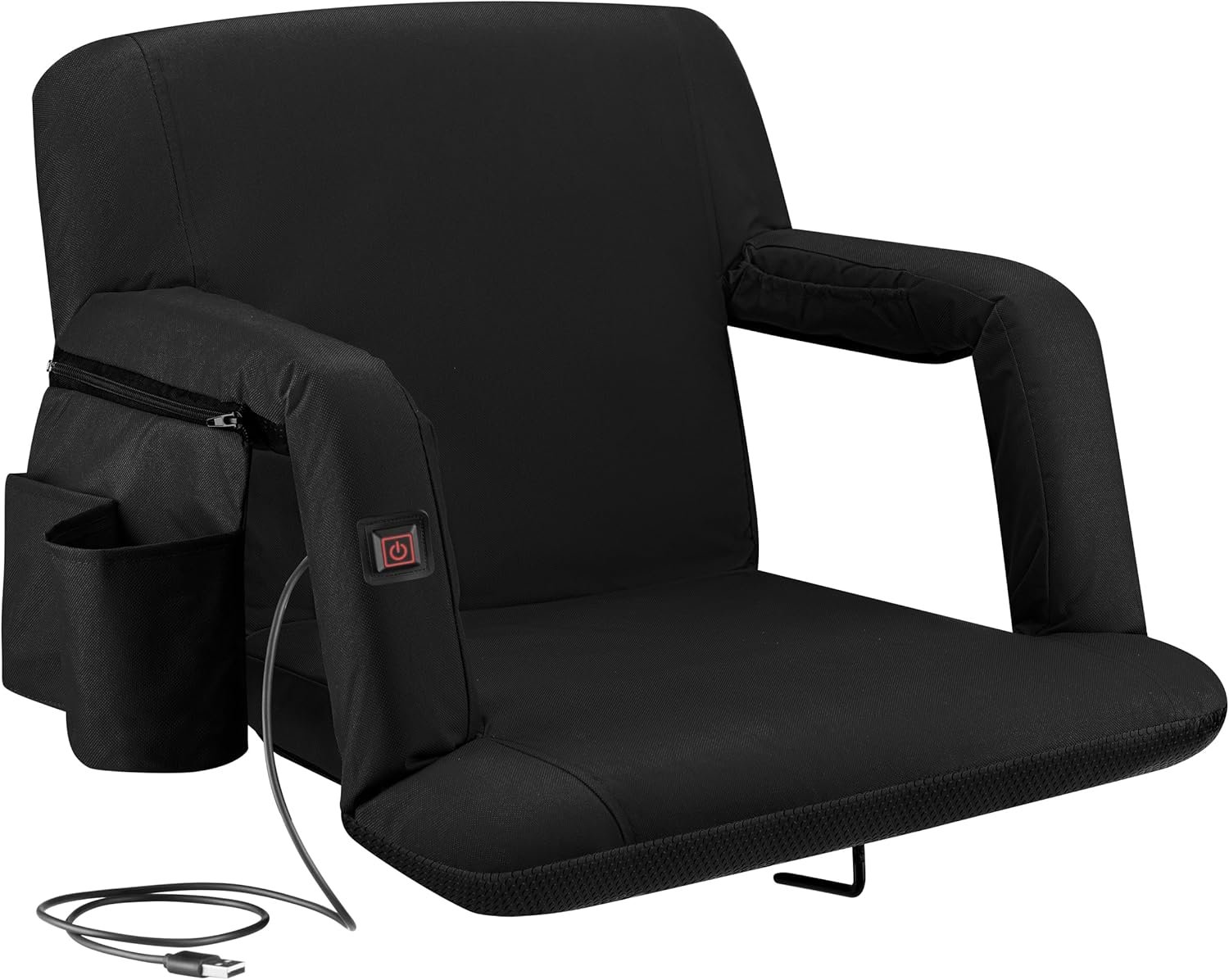 Alpcour Heating Massage Stadium Seat – Deluxe Reclining Bleacher Chair with Back  Arm Support – Built-in Heater and Massager - Extra Thick, Lightweight and Waterproof with Detachable Pockets