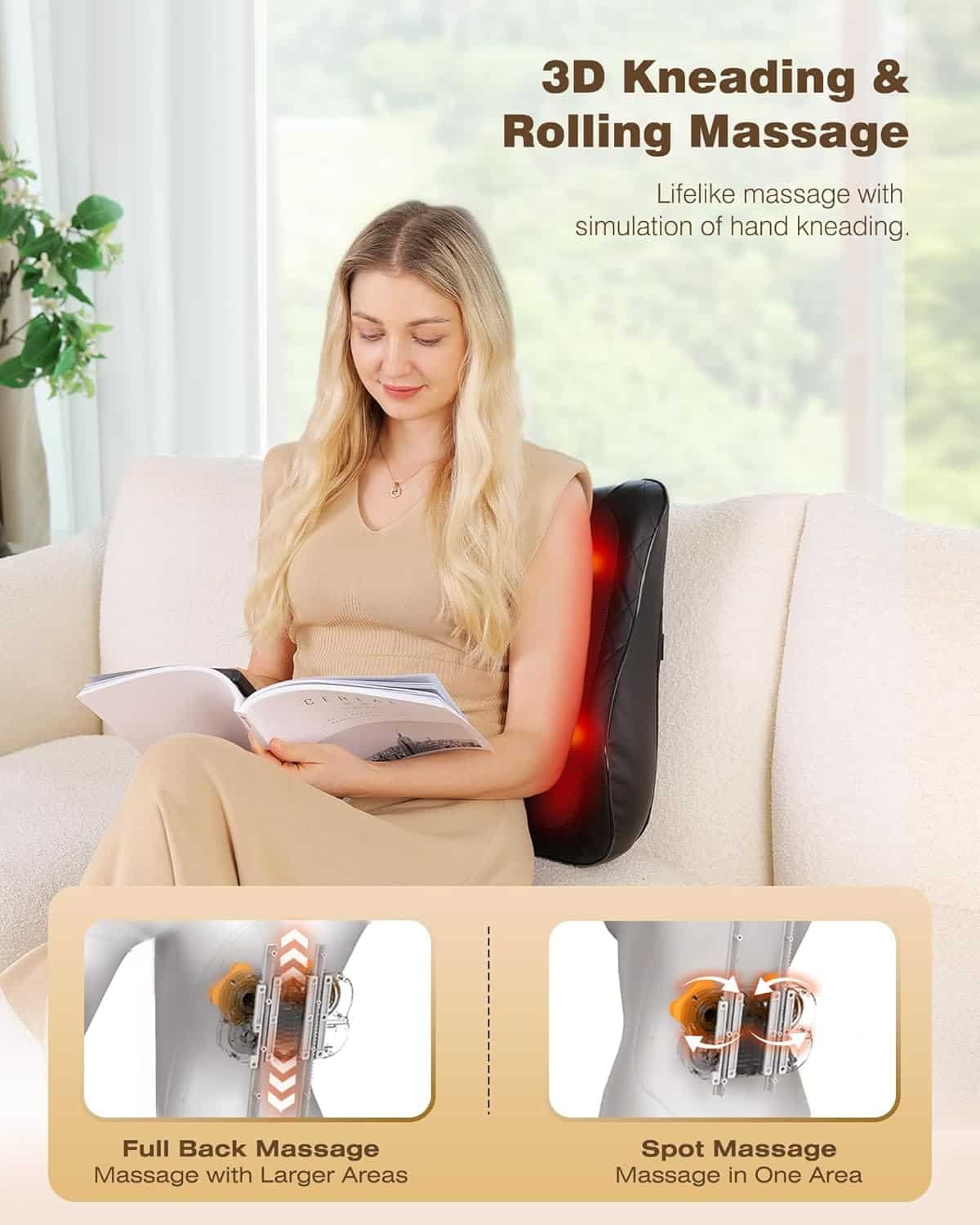 Back Massager for Pain Relief, Full Back Walking Massager with 3 Intensities, Kneading Chair Massage Pillow with Heat for Back, Neck, Shiatsu Rolling Massager Gifts for Dad Mom