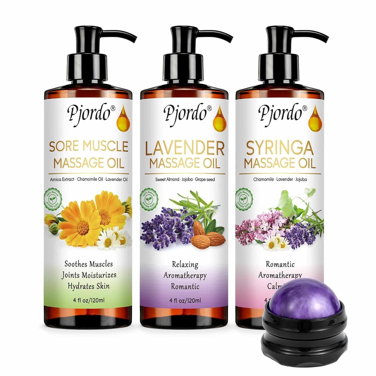 Body Massage Oil for Massage Therapy Kit, Lilac, Lavender, Sore Muscle Arnica Oil with Massage Roller Ball, Relaxing Massage Oils for Pain Relief, Spa Gift Set for Him Her Body Massage Oil for Massage Therapy Kit, Lilac, Lavender, Sore Muscle Arnica Oil with Massage Roller Ball, Relaxing Massage Oils for Pain Relief, Spa Gift Set for Him Her