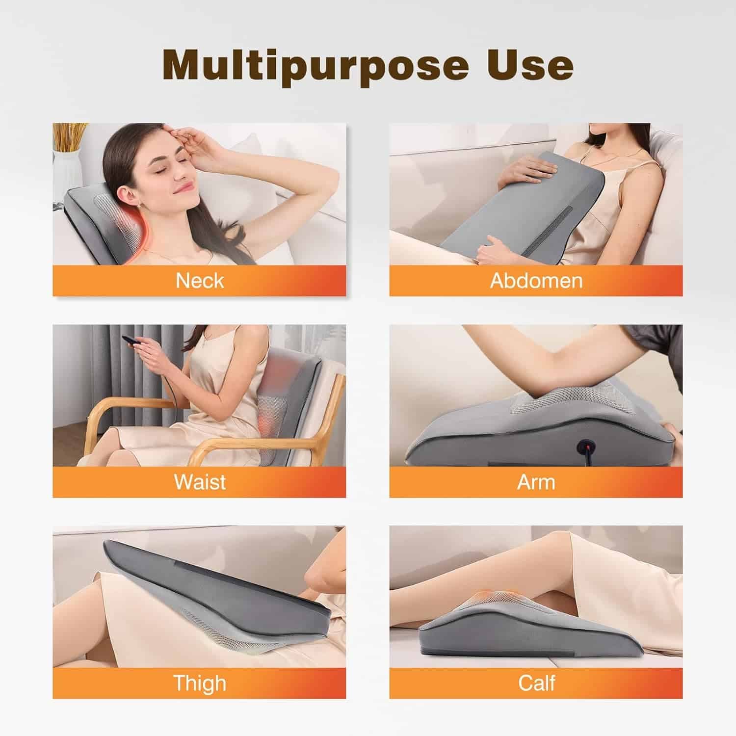 Careboda Shiatsu Back Massager with Heat, 3D Deep Kneading Electric Massage Pillow for Neck and Back Pain Relief, Ideal for Home, Office and Car Use, Best Gift for Women and Men Gray