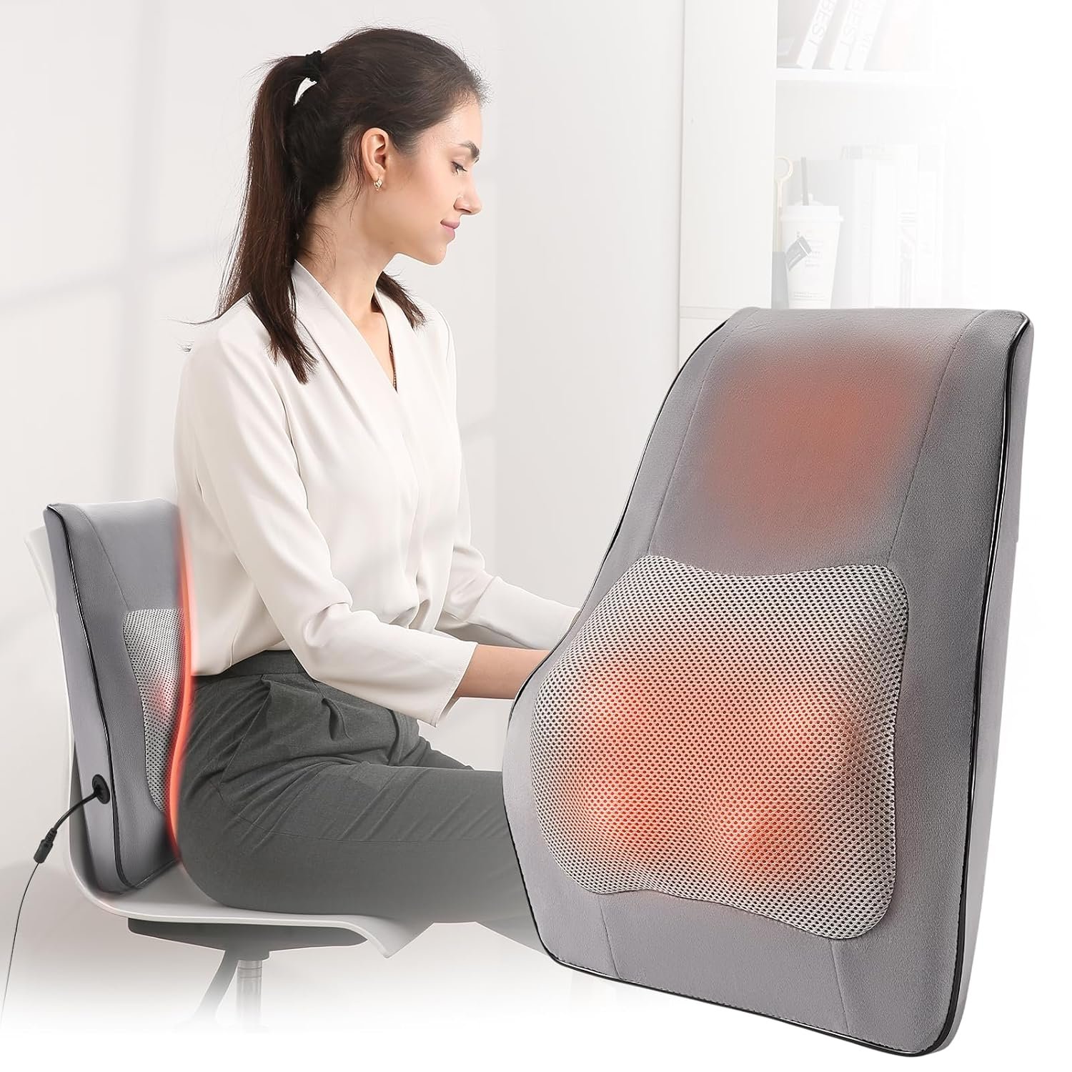 Careboda Shiatsu Back Massager with Heat, 3D Deep Kneading Electric Massage Pillow for Neck and Back Pain Relief, Ideal for Home, Office and Car Use, Best Gift for Women and Men Gray