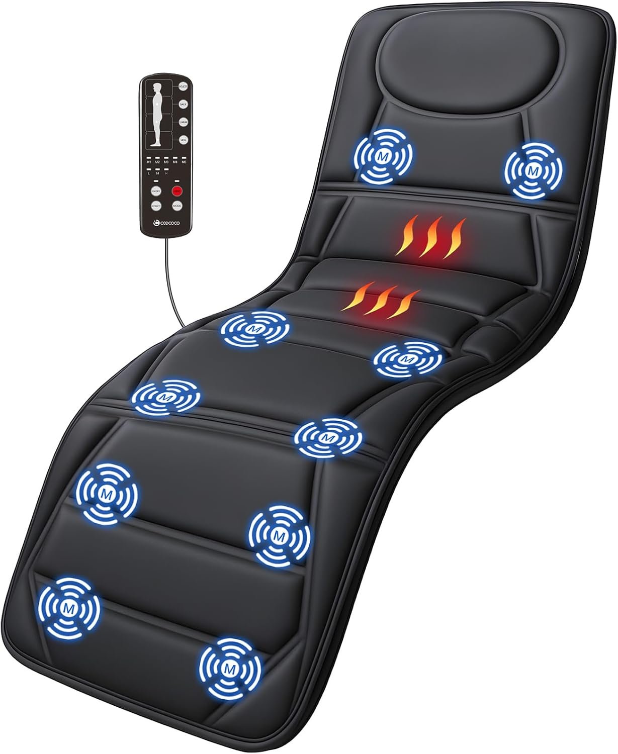 CooCoCo Vibration Back Massager with Heat, Gifts for Dad Him Husband Men, Massage Chair Pad with 8 Vibrating Motors  2 Levels Heat, Massage Seat Cushion for Home Office Seat Use