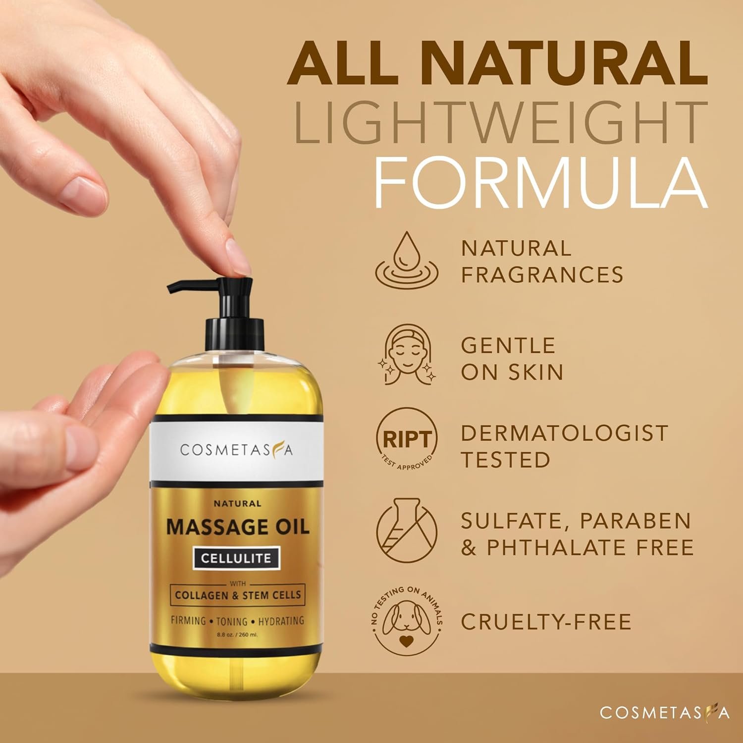 Cosmetasa Sore Muscle Massage Oil - 8.8 oz, Soothes Muscle and Joint with Arnica Extract, Peppermint, Chamomile, and Lavender Oil (8.8 oz, Sore Muscle)