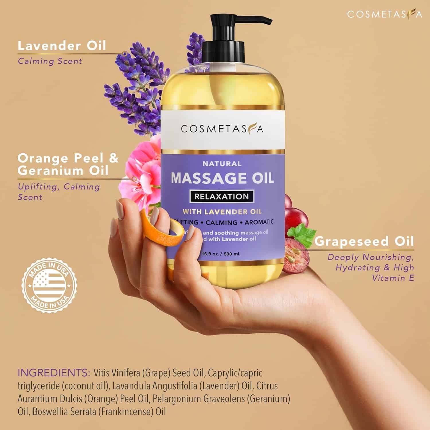 Cosmetasa Sore Muscle Massage Oil - 8.8 oz, Soothes Muscle and Joint with Arnica Extract, Peppermint, Chamomile, and Lavender Oil (8.8 oz, Sore Muscle)