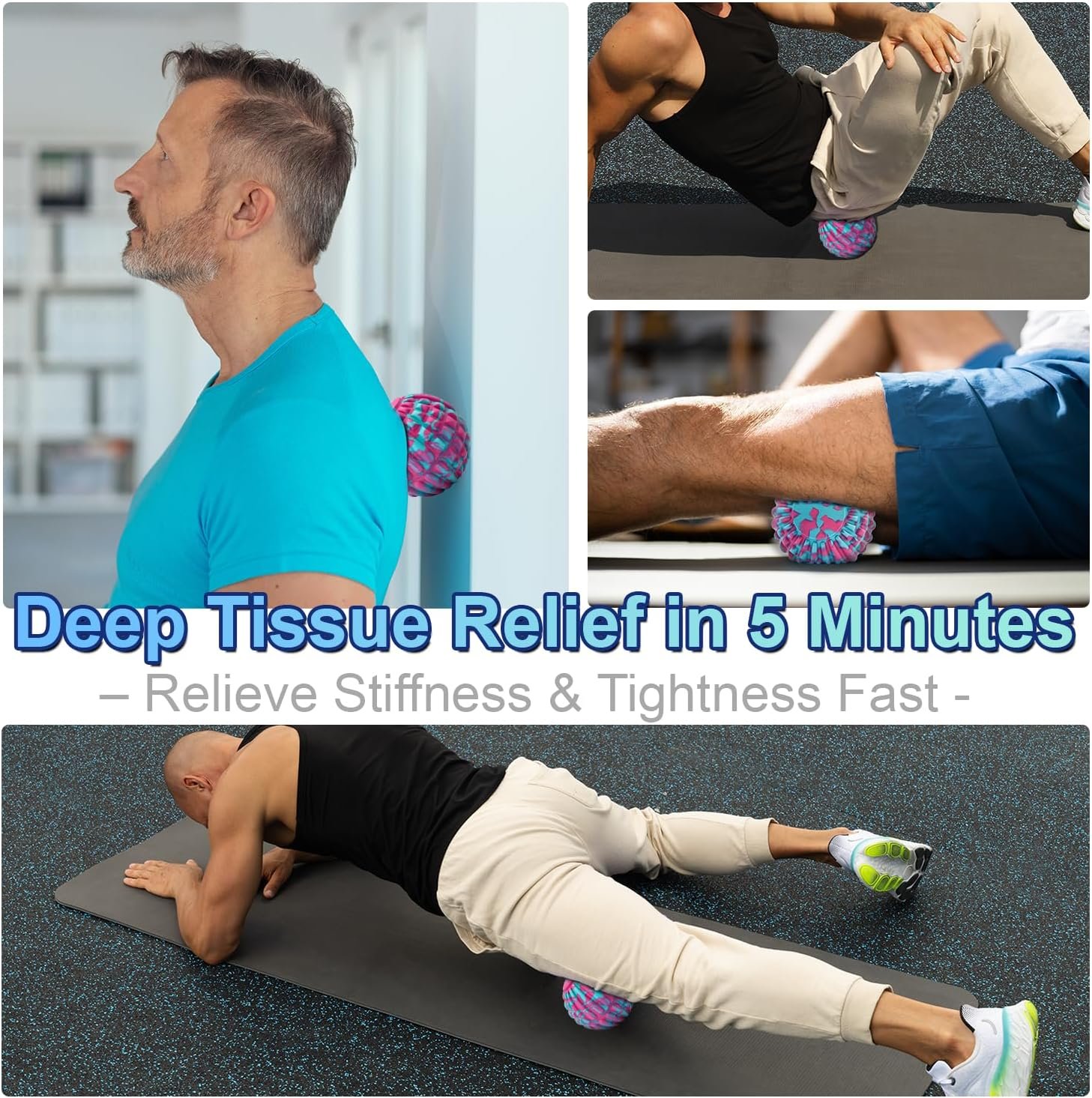 Deep Tissue Massage Ball for Exercise Recovery - SGS Certification - Targets Back, Shoulder, LegsFeet - Relieves Muscle Knots, Joint PainTightness, Pressure Point Therapy- Myofascial Release Ball