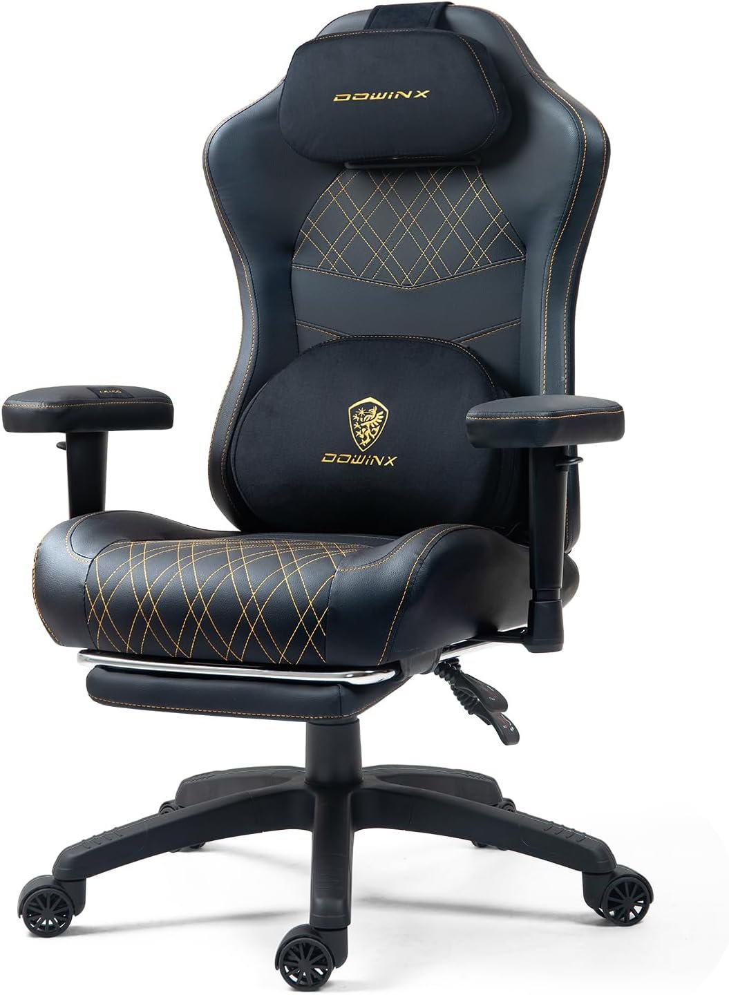 Dowinx Heated Massage Gaming Chair for Adults - Ergonomic Reclining Computer Chair with Pocket Spring Cushion and Adjustable Footrest, Heavy Duty Gaming Chair with Lumbar Support, Black Gold