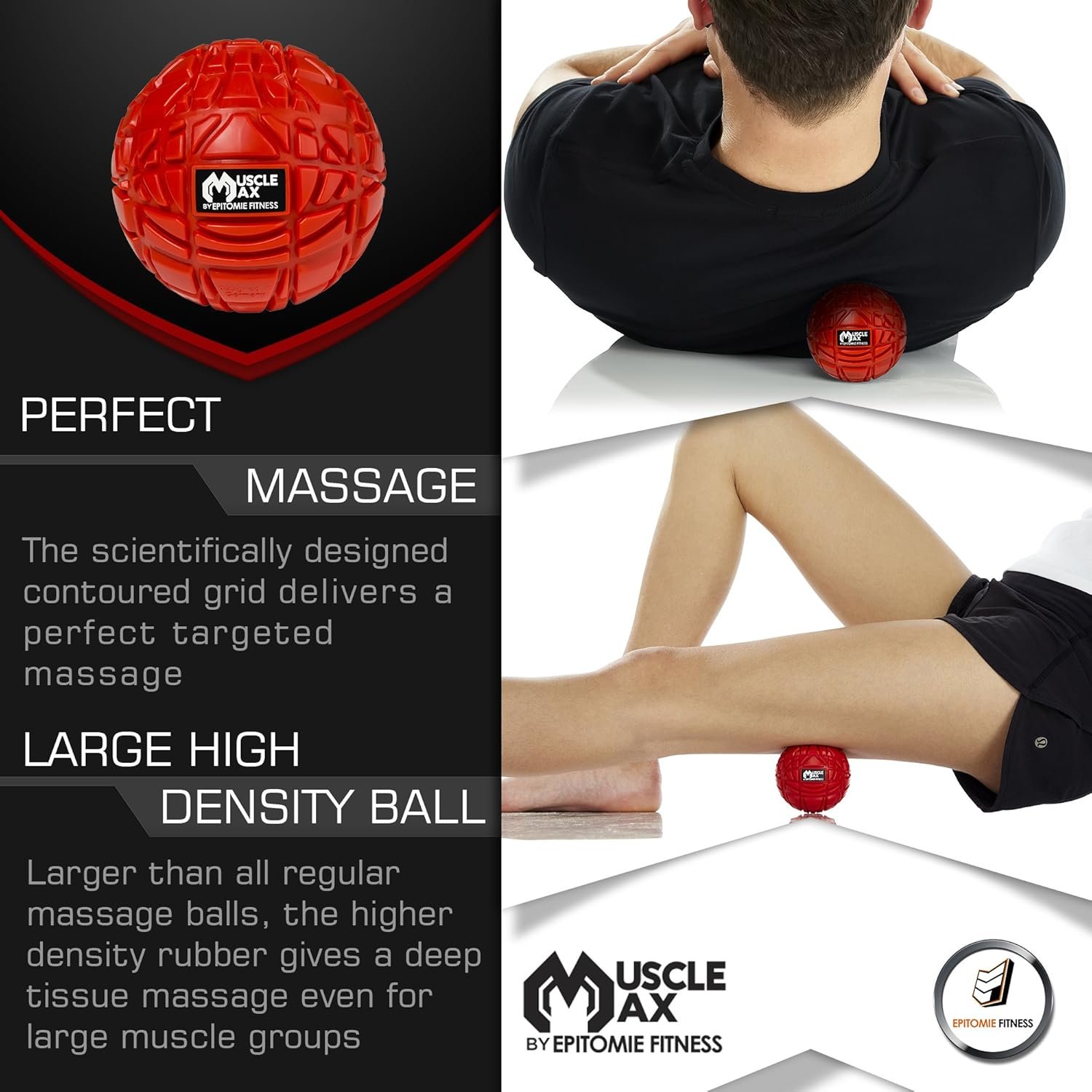 Epitomie Fitness Muscle Max Massage Ball - Therapy Ball for Trigger Point Massage - Deep Tissue Massager for Myofascial Release - Mobility Ball for Exercise  Recovery