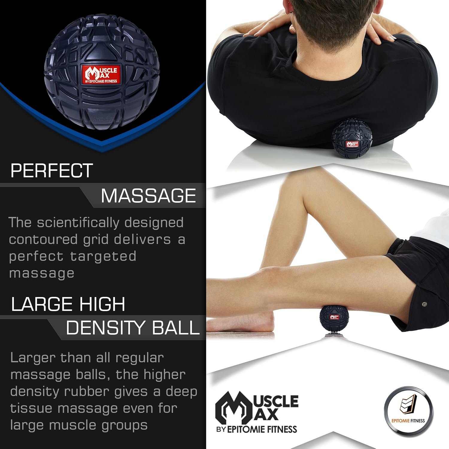 Epitomie Fitness Muscle Max Massage Ball - Therapy Ball for Trigger Point Massage - Deep Tissue Massager for Myofascial Release - Mobility Ball for Exercise  Recovery