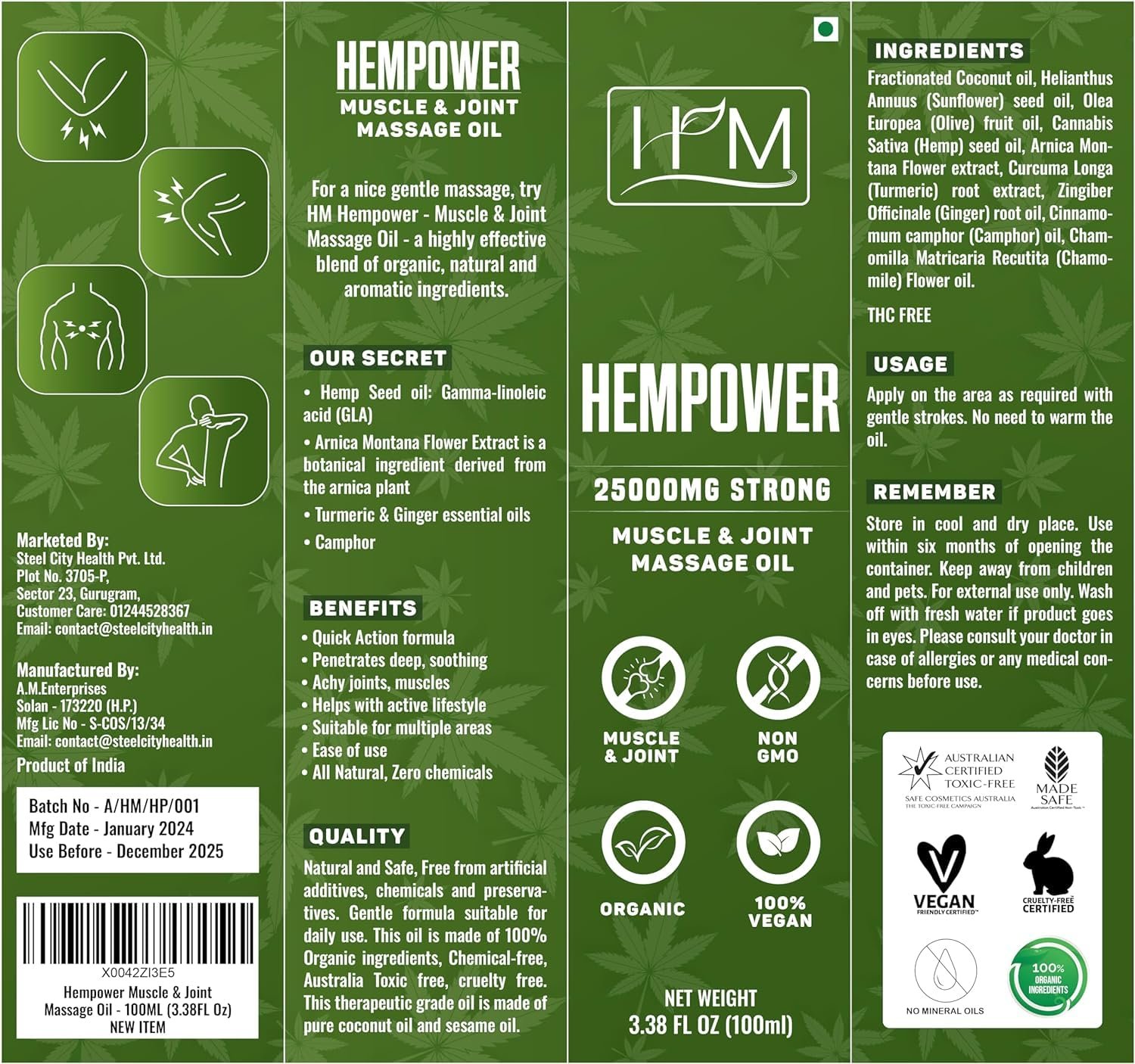 Hempower - Massage Oil for Muscle  Joint Pain - 25000 MG | Ultra-Strength Formula | Soothes Discomfort, Supports Active Lifestyle, Quick-Acting Relief | (3.38FL Oz) (100 ML)