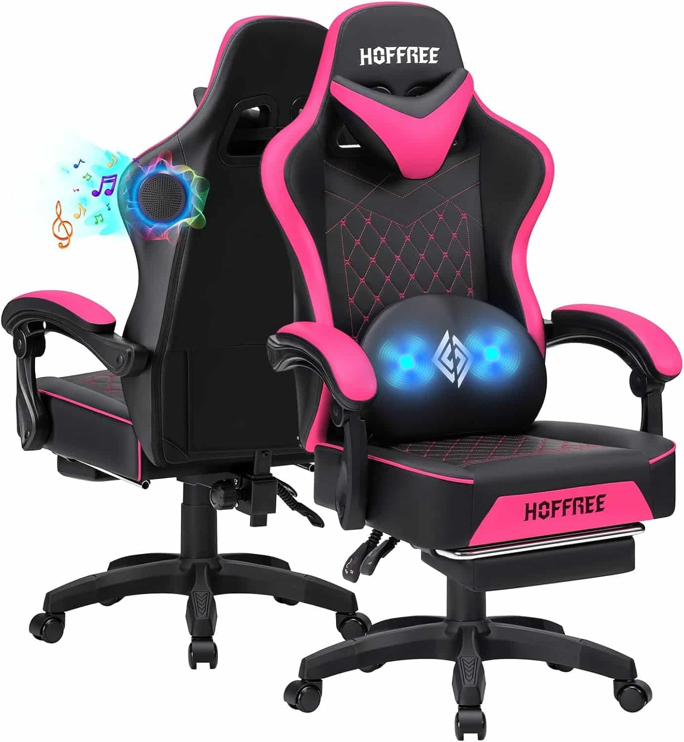 HOFFREE Gaming Chair Computer Chair with Speakers Massage Game Chairs with Footrest Bluetooth High Back Ergonomic Computer Gaming Chairs for Adults Reclining Video Gamer Chair Black