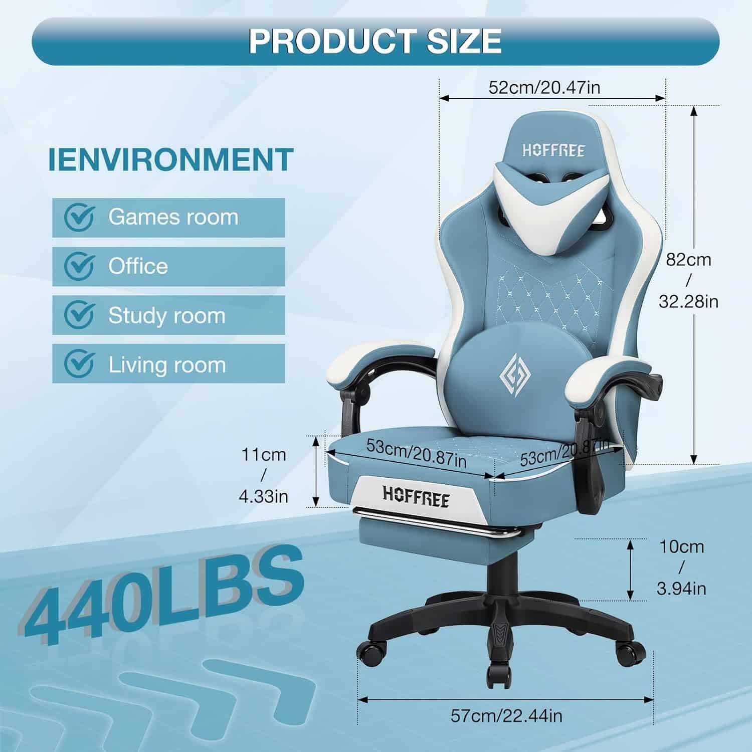 HOFFREE Gaming Chair Computer Chair with Speakers Massage Game Chairs with Footrest Bluetooth High Back Ergonomic Computer Gaming Chairs for Adults Reclining Video Gamer Chair Black