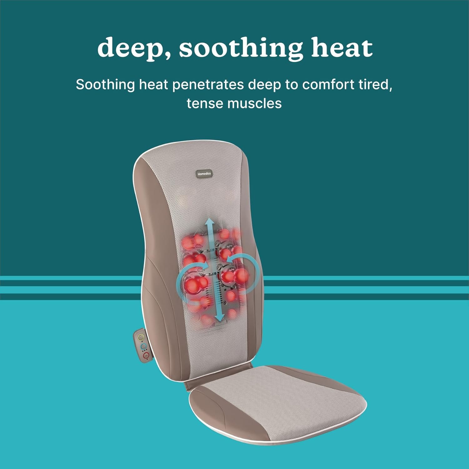 Homedics Shiatsu Massage Cushion with Heat for Full, Upper, and Lower Back, Deep Kneading Massager, Fits Most Chairs for Home or Office Use, Custom Comfort with 3 Zones for Targeted Control