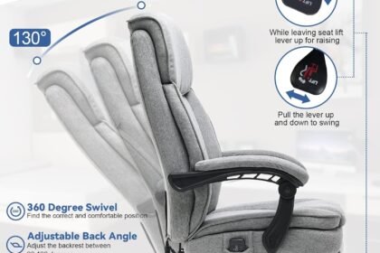 Homrest Reclining Office Chair With 4 Point Massage Breathable Fabric Executive Chair With Retractable Footrest Ergonomi 3 420x280