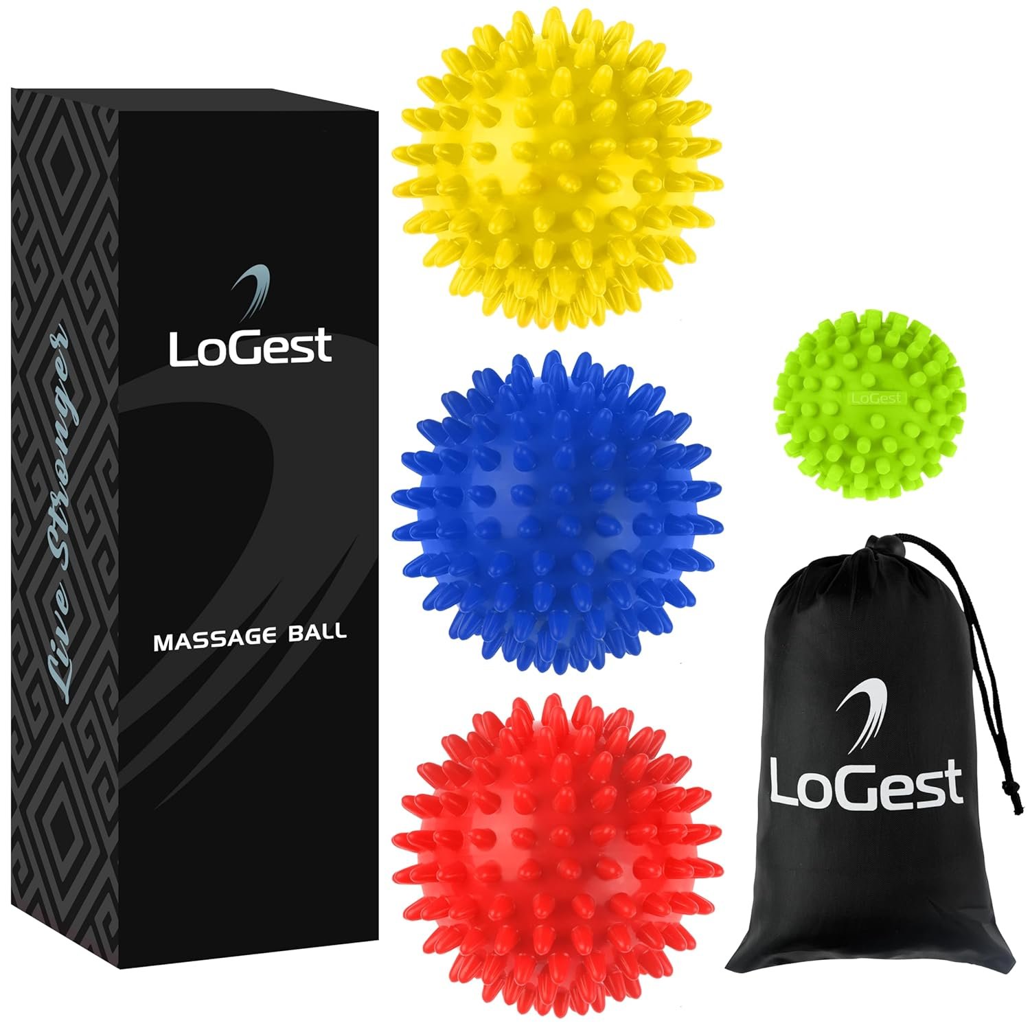 Logest 4-Piece Set Foot Massage Ball - for Trigger Point Therapy, Injury Rehabilitation  Deep Tissue Massage Balls - Prevent Stiffness  Improve Strength - Silicon with Nodules - Spike Ball