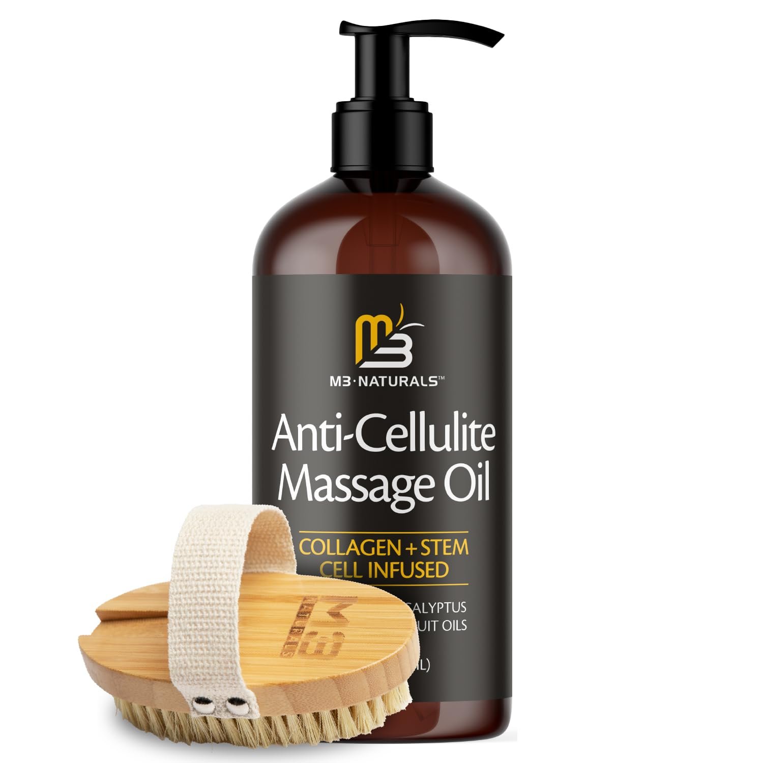 M3 Naturals Arnica Sore Muscle Massage Oil with Collagen, Stem Cells, and Menthol, Anti-Cellulite Therapy for Full Body, Fast-Absorbing Multipurpose Treatment