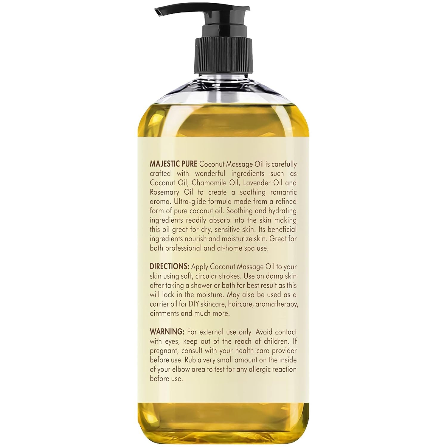 MAJESTIC PURE Coconut Massage Oil for Massage Therapy - Refreshing, and Relaxing - Natural Oils - for All Skin Types - Men and Women - 8 fl oz