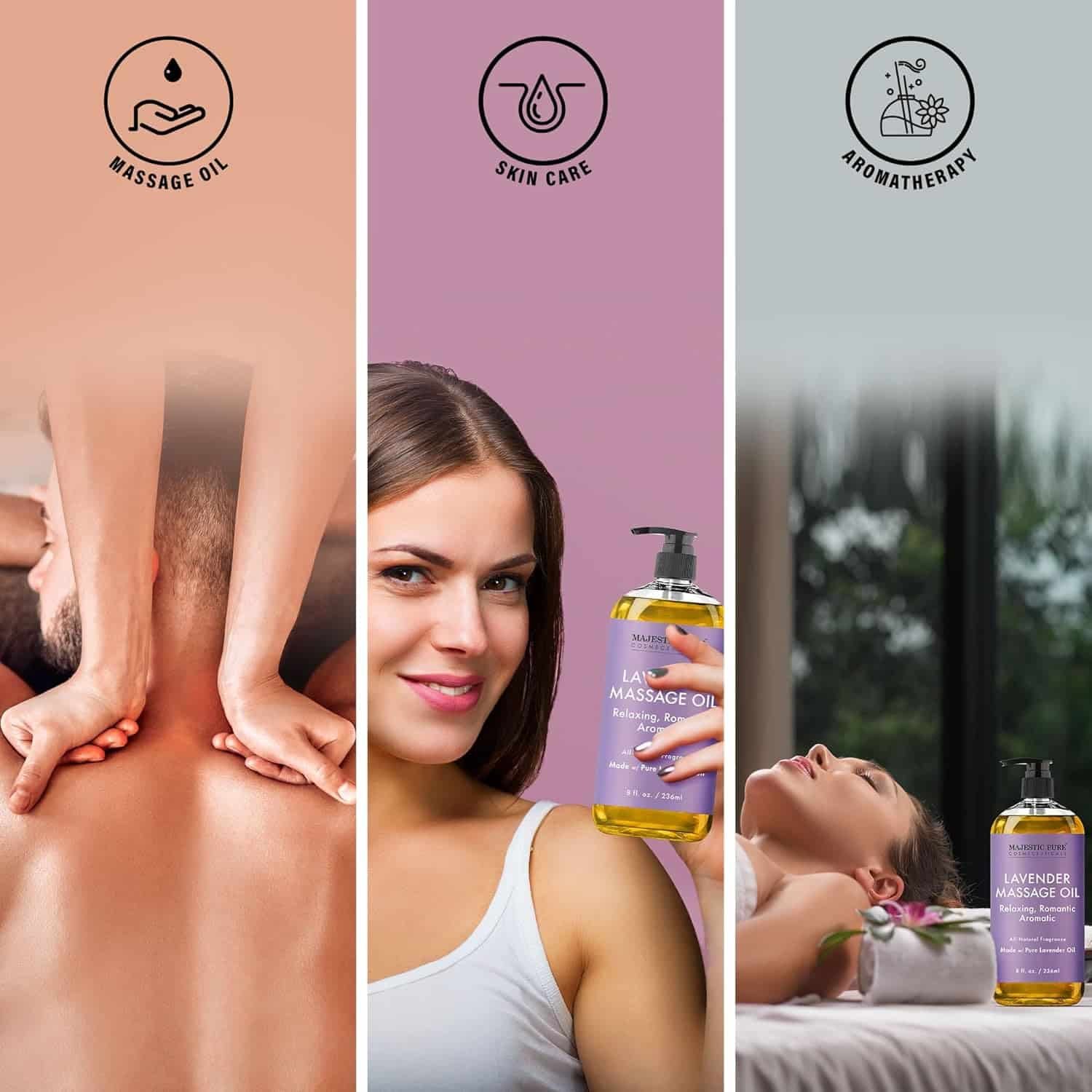 MAJESTIC PURE Lavender Massage Oil - Invigorating, Refreshing, and Relaxing - Massage, Made with Natural Oils - for All Skin Types - Men and Women - 8 fl oz