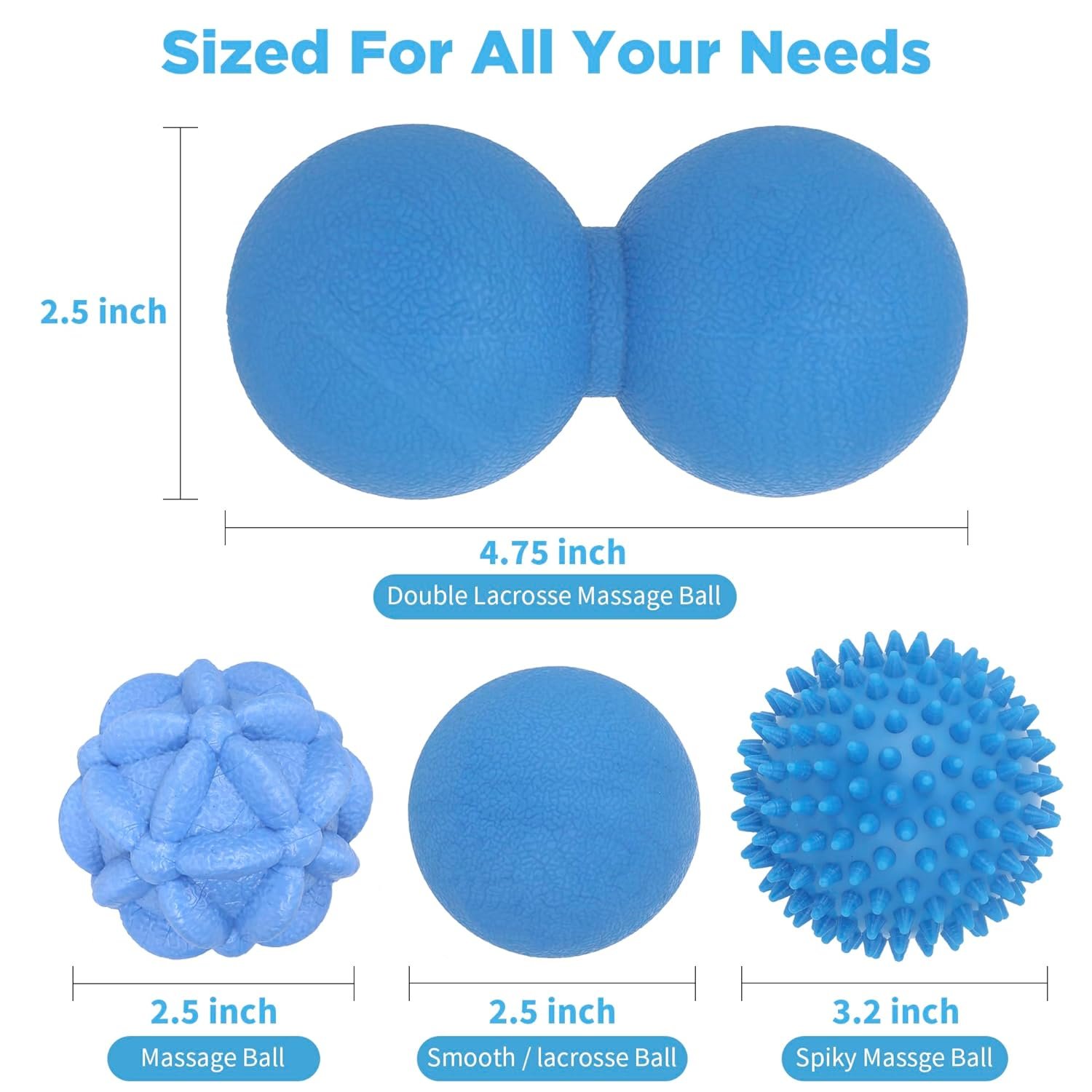 Massage Ball Set for Trigger Point Release - Peanut, Spiky  Lacrosse Balls - Deep Tissue Massage Therapy - Set of 4 (Blue)
