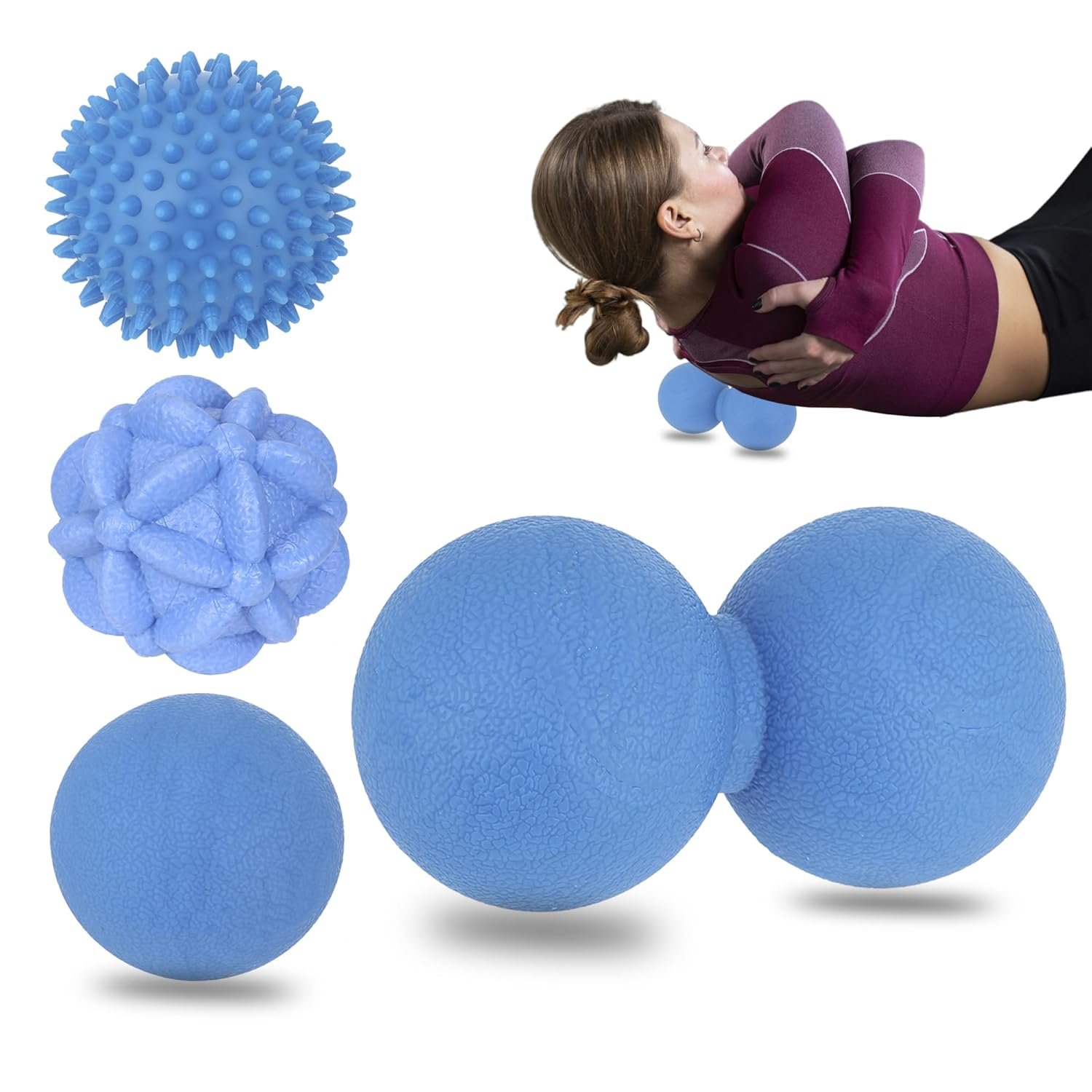 Massage Ball Set for Trigger Point Release - Peanut, Spiky  Lacrosse Balls - Deep Tissue Massage Therapy - Set of 4 (Blue)