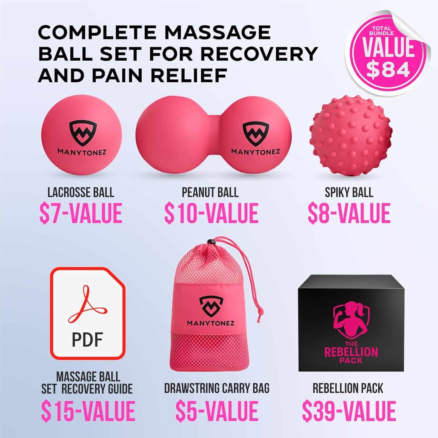 Massage Ball Set for Women - Lacrosse, Spiky, Peanut Double Balls with Carry Bag  eBook Guides - for Trigger Point, Muscle Physical Therapy, Myofascial Release, Deep Tissue Pressure Point