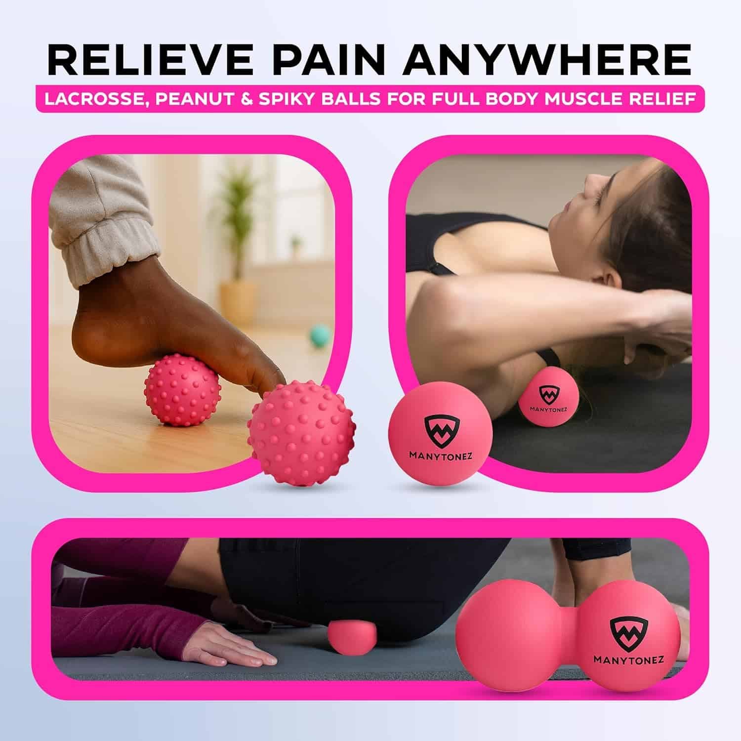Massage Ball Set for Women - Lacrosse, Spiky, Peanut Double Balls with Carry Bag  eBook Guides - for Trigger Point, Muscle Physical Therapy, Myofascial Release, Deep Tissue Pressure Point