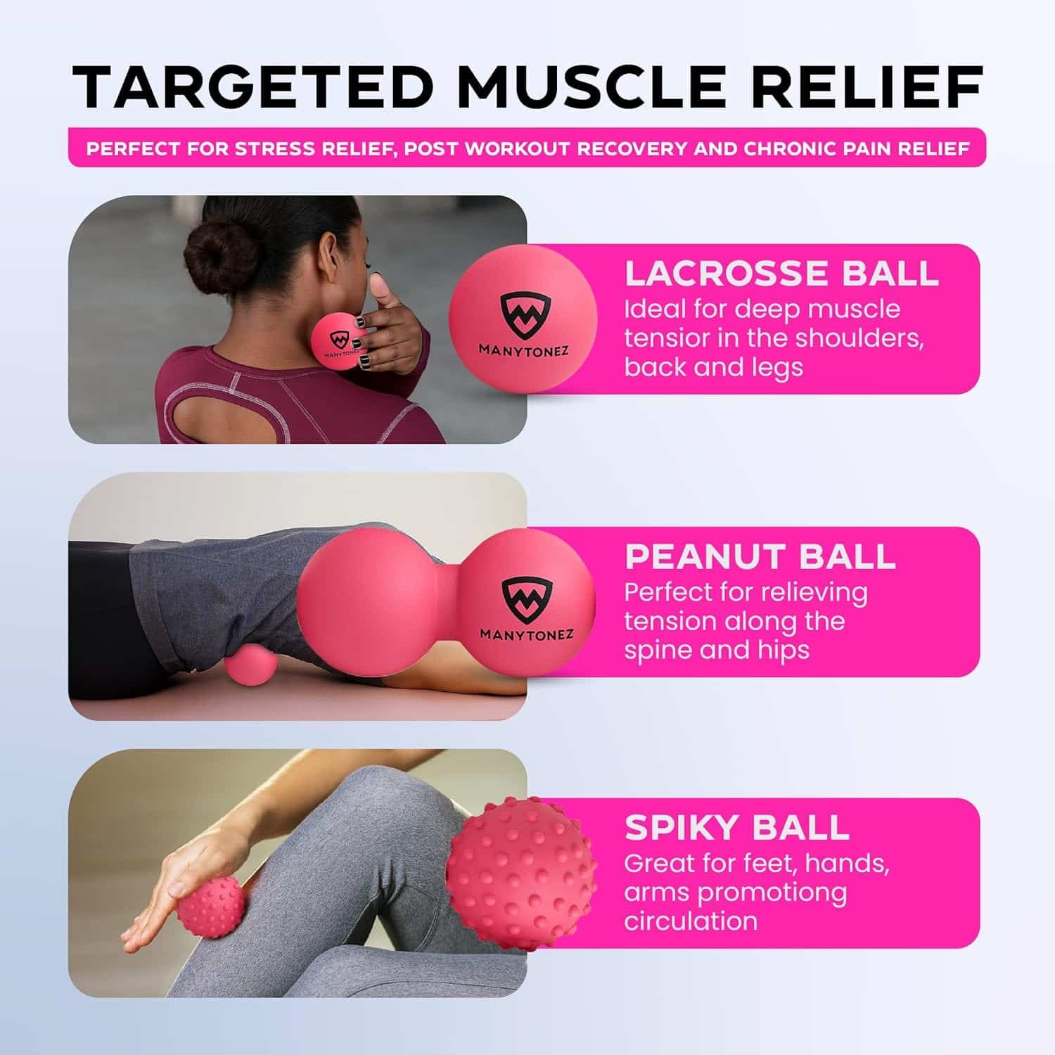 Massage Ball Set for Women - Lacrosse, Spiky, Peanut Double Balls with Carry Bag  eBook Guides - for Trigger Point, Muscle Physical Therapy, Myofascial Release, Deep Tissue Pressure Point