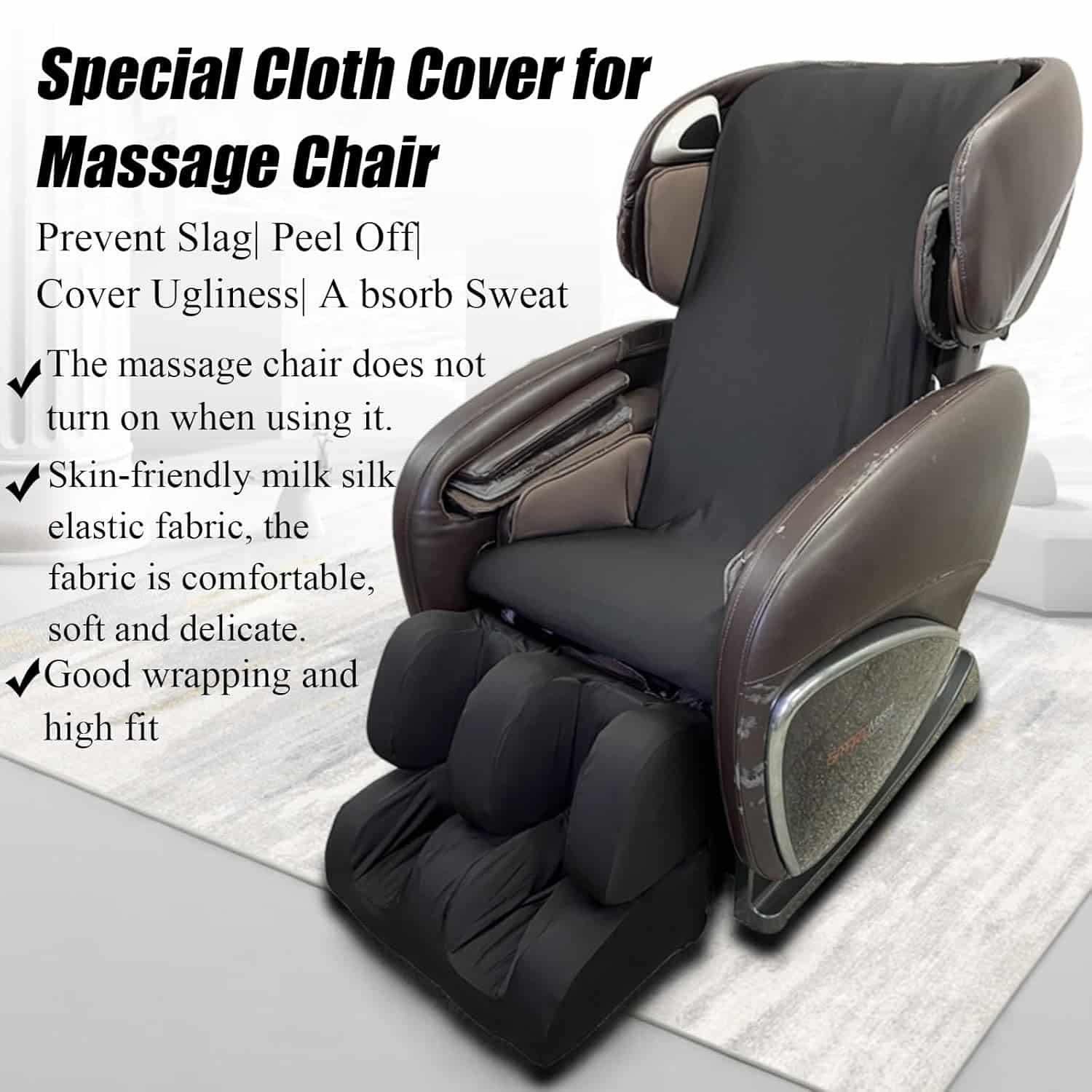 Massage Chair Cover, Full Body Shiatsu Massage Chair Cover with Drawstring, Waterproof  Dustproof Cover, Skin-Friendly Milk Silk Fabric,Black,Full Body
