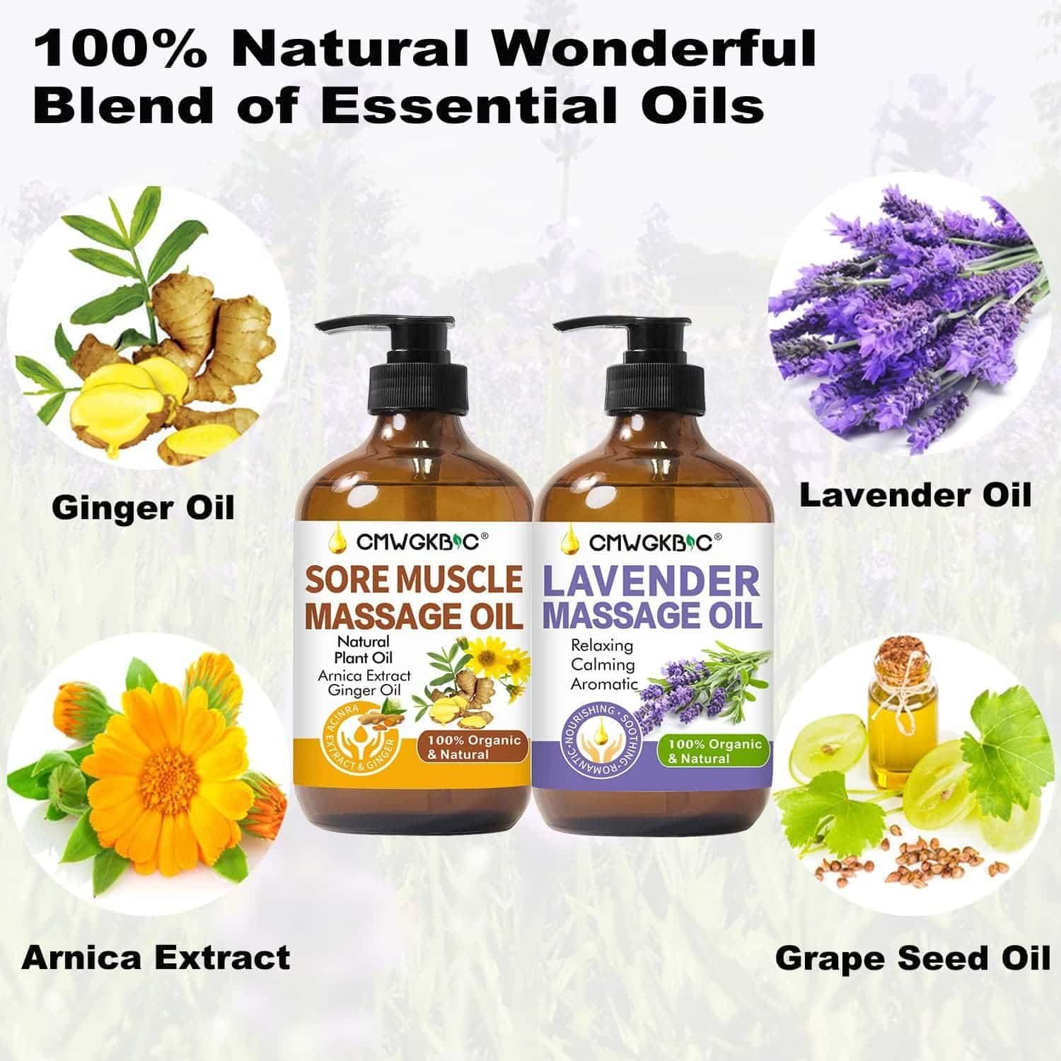 Massage Oil for Massage Therapy,Lymphatic Drainage-Ginger Oil Sore Muscle Arnica Oil Lavender Oil Relaxing Massage Oils for Date Night,Massage Ball,Fathers Day Gift for Husband,Men, Gifts for Him Her
