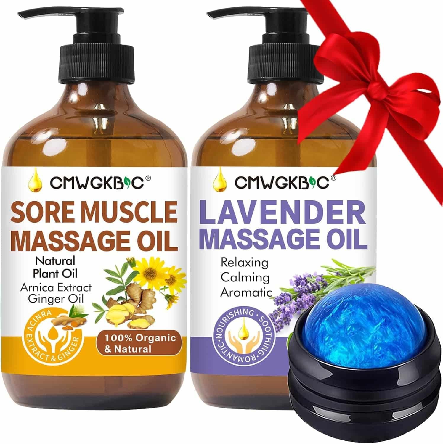 Massage Oil for Massage Therapy,Lymphatic Drainage-Ginger Oil Sore Muscle Arnica Oil Lavender Oil Relaxing Massage Oils for Date Night,Massage Ball,Fathers Day Gift for Husband,Men, Gifts for Him Her