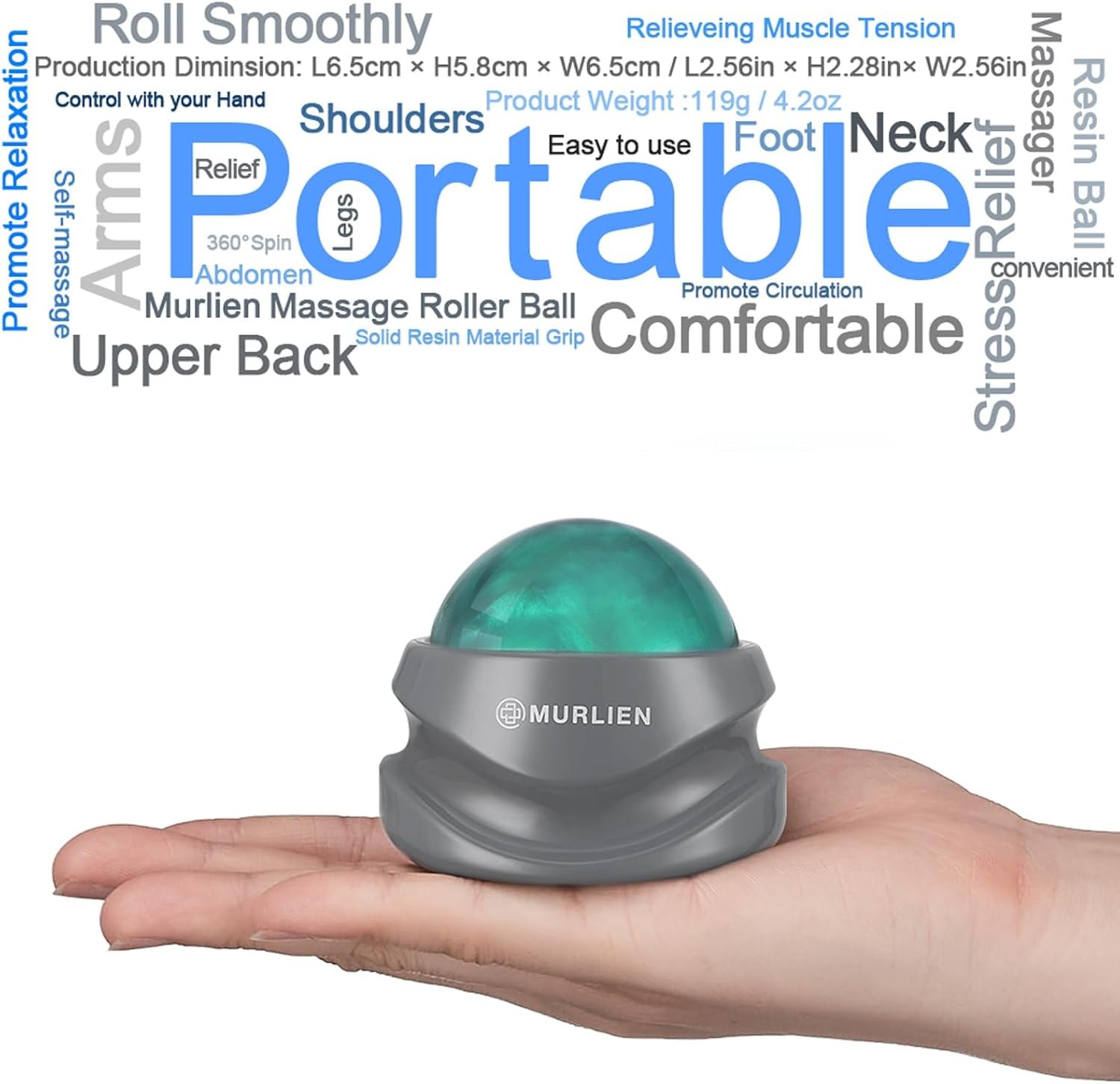 Massage Roller Ball, Tight and Sore Muscles Relief, Manual Massager, Alleviating Shoulder, Arms, Back, Legs, Calves or Muscle Tension - Gray