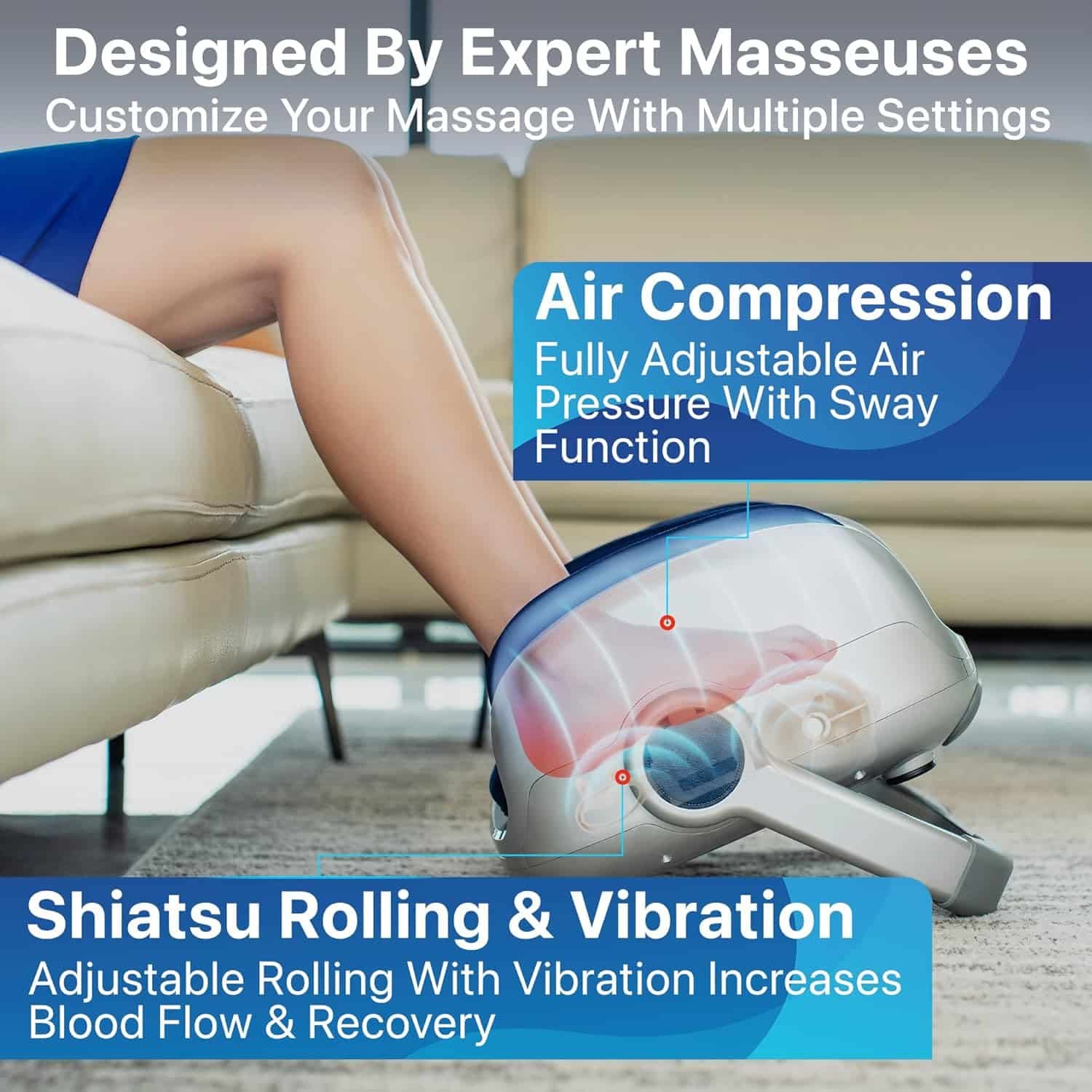 MIKO Shiatsu Foot Massager for Circulation  Pain Relief - Deep Tissue Kneading, Heat Therapy for Plantar Fasciitis, Neuropathy, Diabetics - FSA/HSA Eligible - Fits Up to Size 15