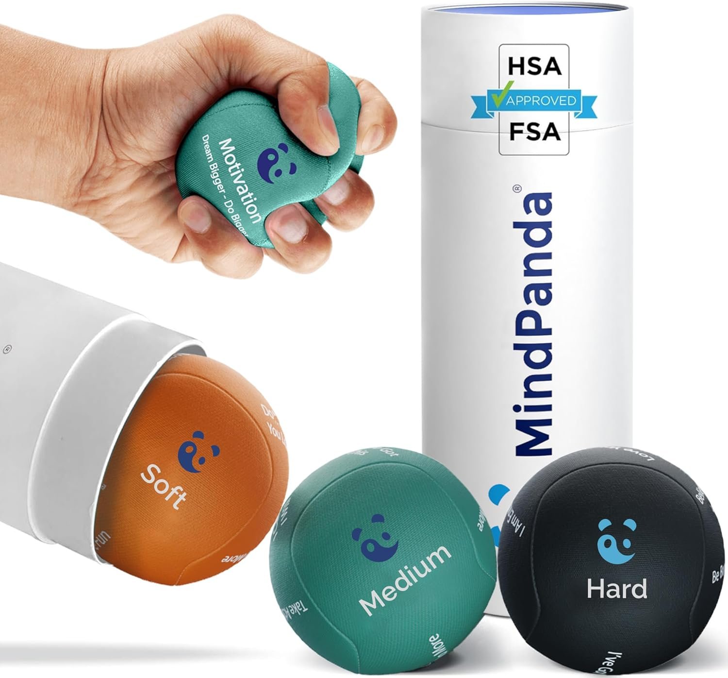 Mind  Body Stress Balls for Adults - Triple Density Squeeze Balls for Hand Therapy  Grip Strengthening - Stress  Anxiety Relief - Physical Therapy Support - Soft, Medium, Hard Gel Core