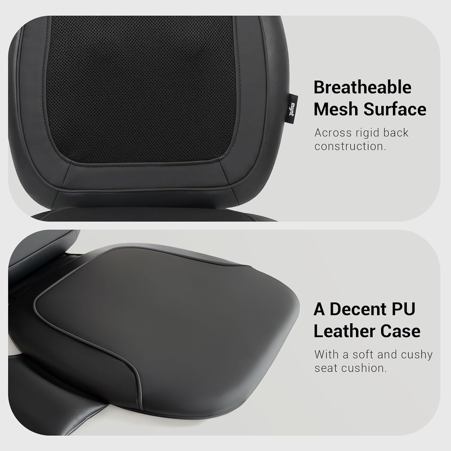 Mynt Black Acupressure Massage Chair Pad with 4 Deep Kneading Nodes, Shiatsu Back Massager for Chair with Heat, Heated Back Massage with a Cushion for Deep Tissue, Gift for Father Day