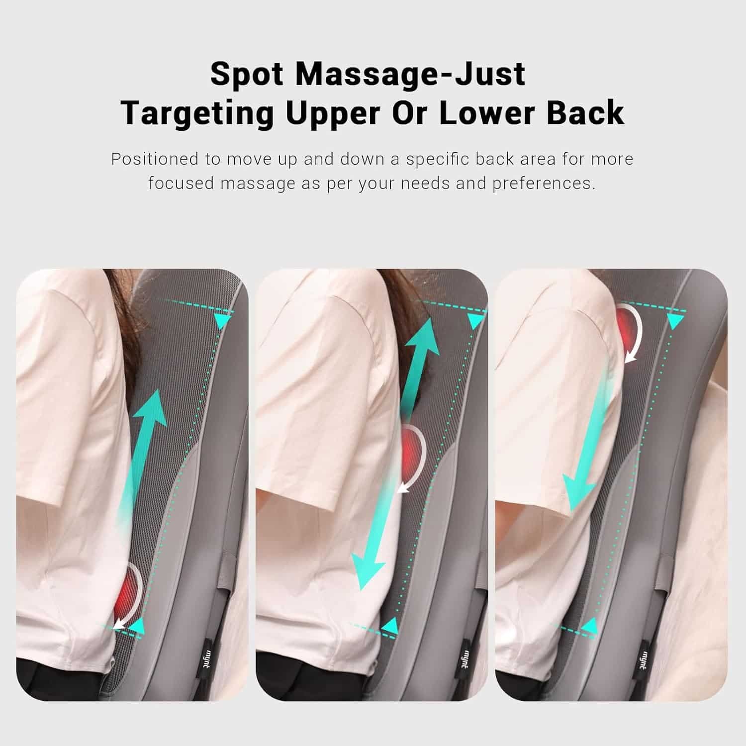 Mynt Black Acupressure Massage Chair Pad with 4 Deep Kneading Nodes, Shiatsu Back Massager for Chair with Heat, Heated Back Massage with a Cushion for Deep Tissue, Gift for Father Day