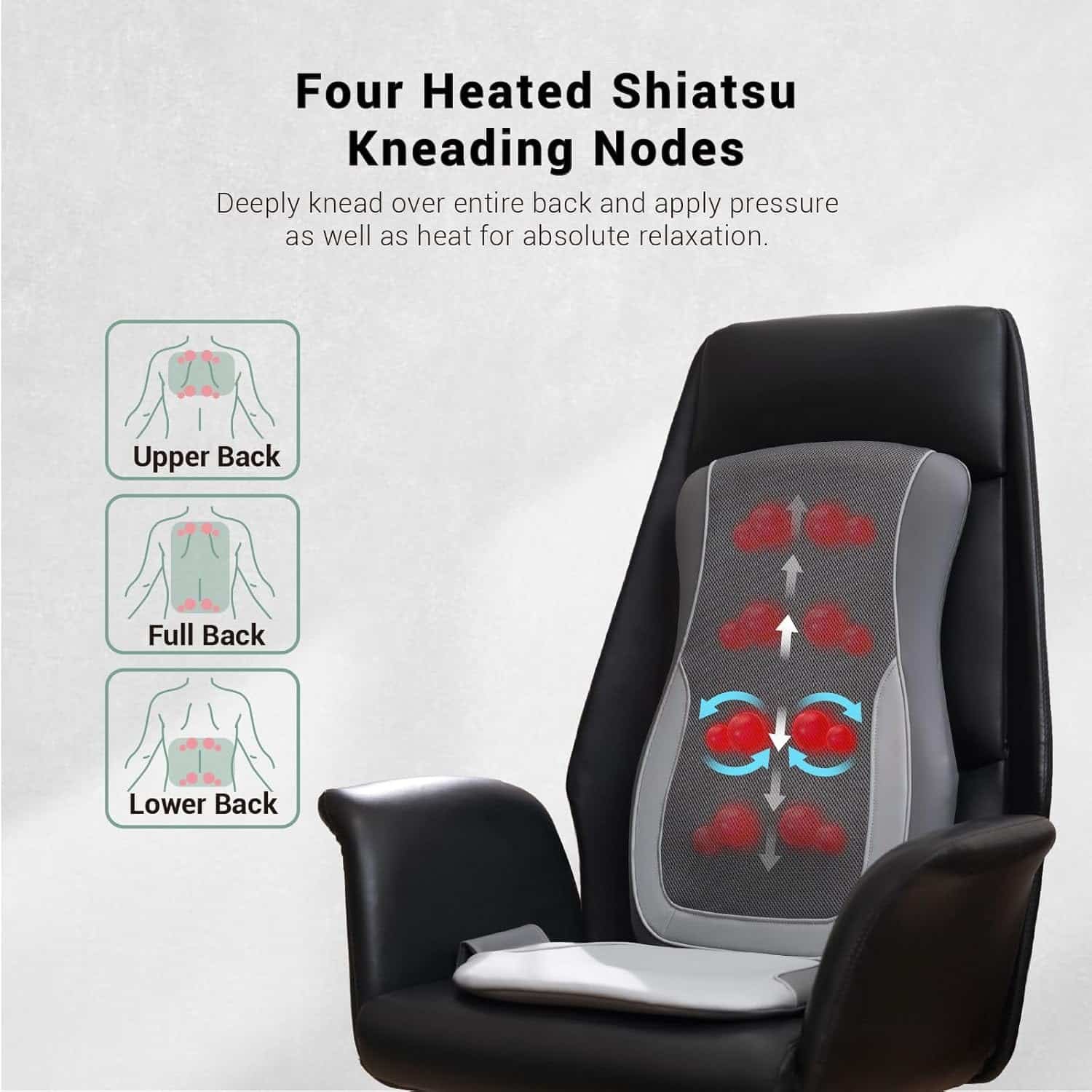 Mynt Black Acupressure Massage Chair Pad with 4 Deep Kneading Nodes, Shiatsu Back Massager for Chair with Heat, Heated Back Massage with a Cushion for Deep Tissue, Gift for Father Day