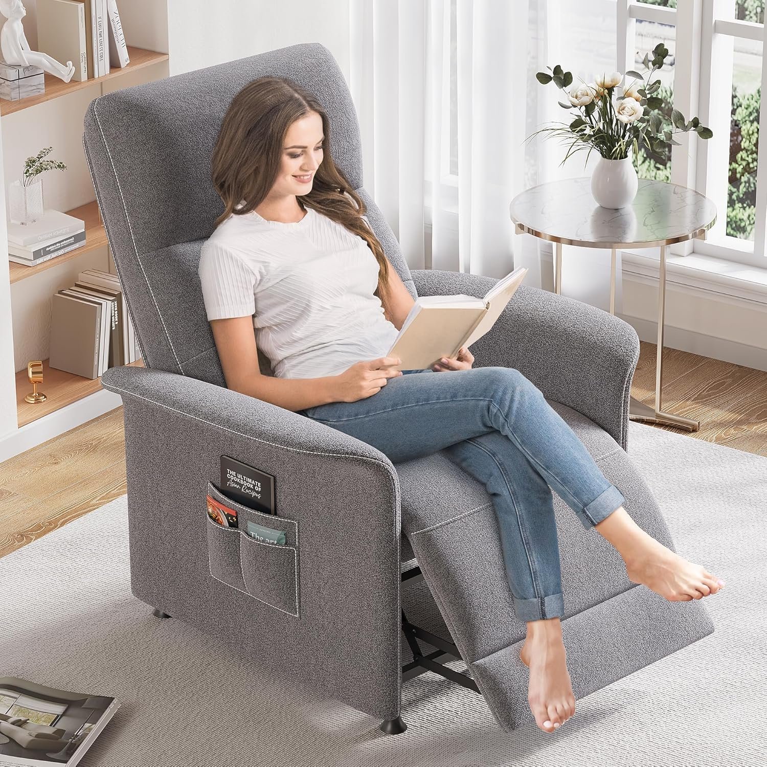 Power Recliner Chair for Adults with Heated and Massage, Adjustable Electric Reclining Chair Sofa, Single Sofa Home Theater Seating with Side Pocket