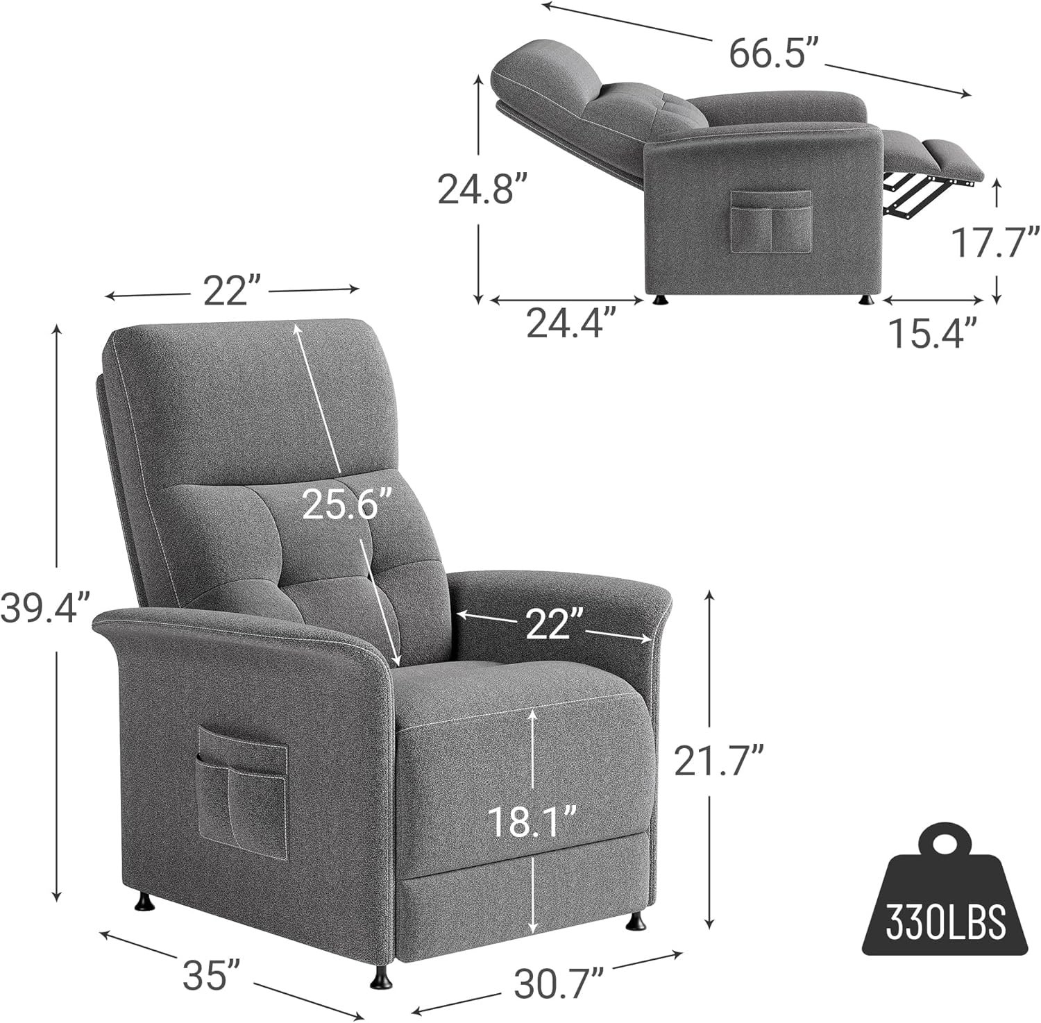 Power Recliner Chair for Adults with Heated and Massage, Adjustable Electric Reclining Chair Sofa, Single Sofa Home Theater Seating with Side Pocket