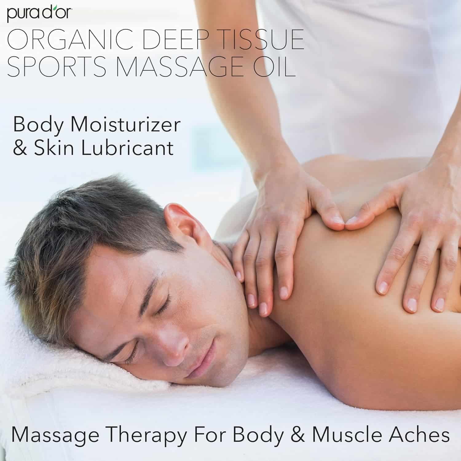 PURA DOR 16 Oz Organic Deep Tissue Sports Massage - Jojoba, Sunflower, Almond, Grapefruit  Eucalyptus Oils - Alleviate Muscle Soreness